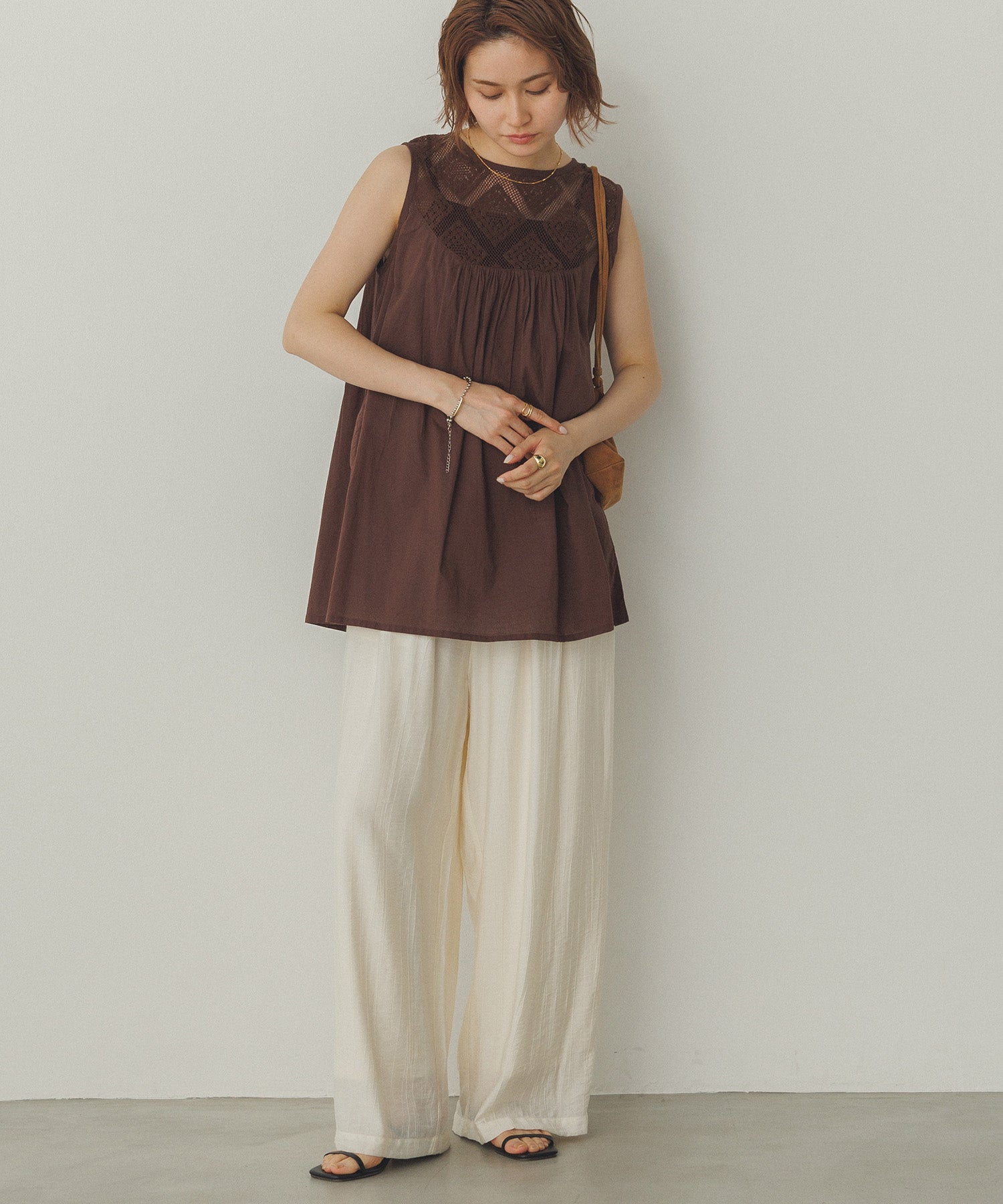 レース切替 ノースリーブブラウス