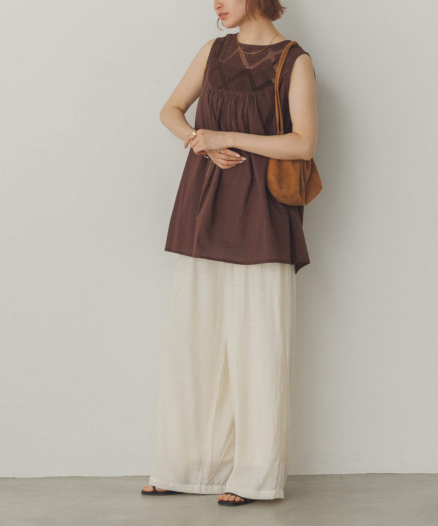 レース切替 ノースリーブブラウス