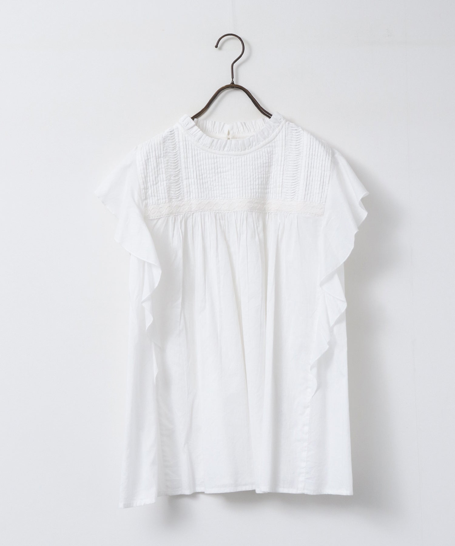 COTTON VOILE PINSTRIPE FRILL BLOUSE