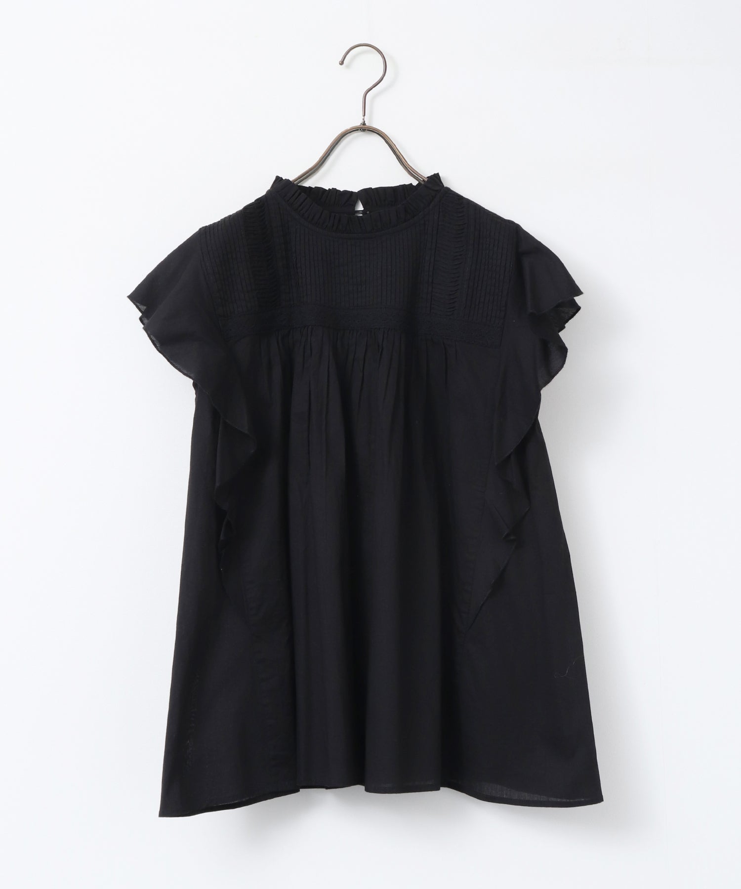COTTON VOILE PINSTRIPE FRILL BLOUSE