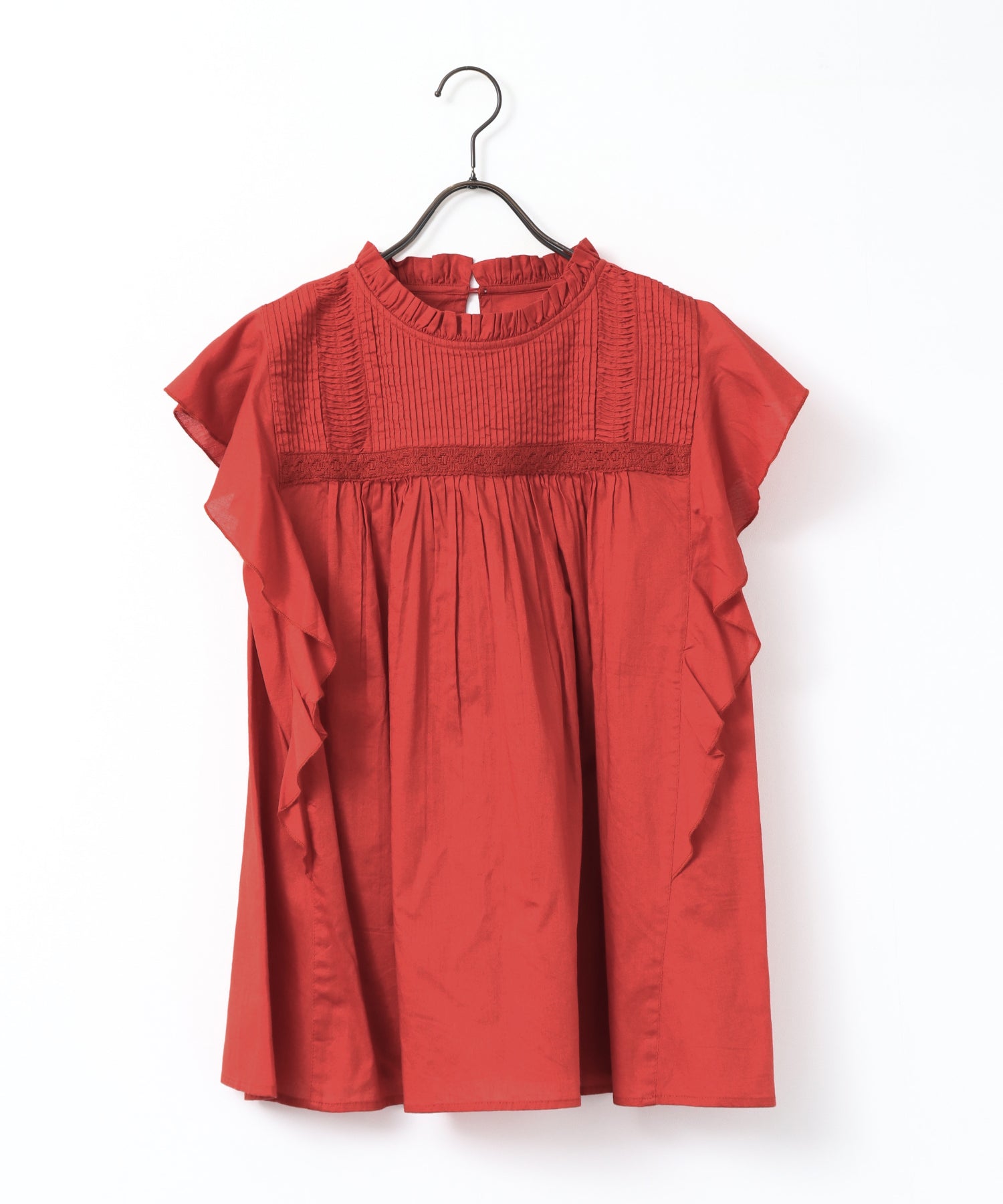 COTTON VOILE PINSTRIPE FRILL BLOUSE