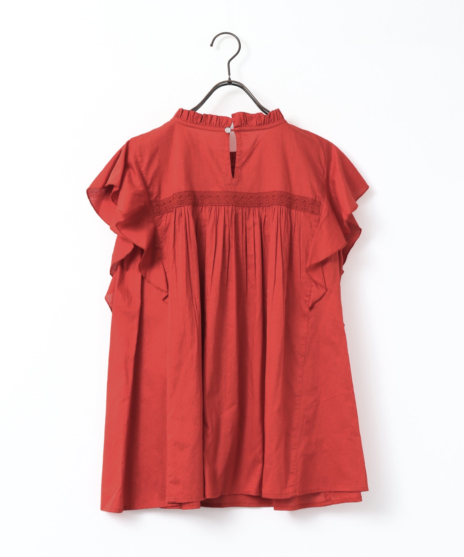 COTTON VOILE PINSTRIPE FRILL BLOUSE