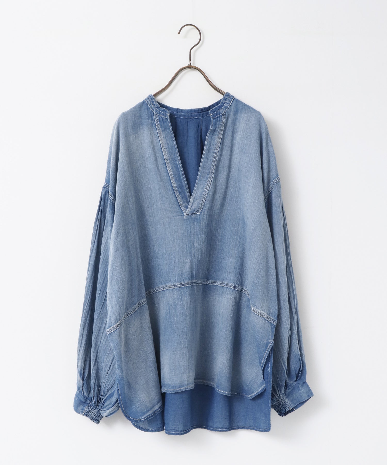 SHEER DENIM SKIPPER TOPS