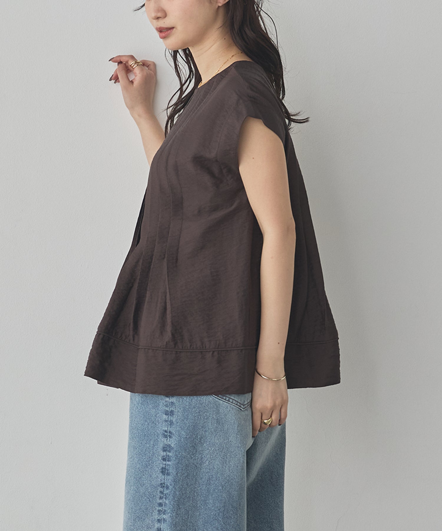 PARACHUTE FABRIC 2WAY TUCK BLOUSE
