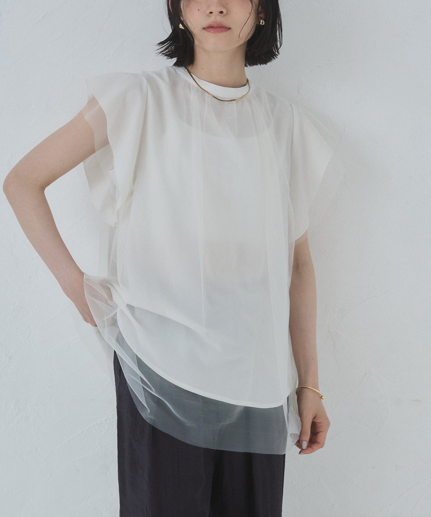 チュール レイヤードブラウス