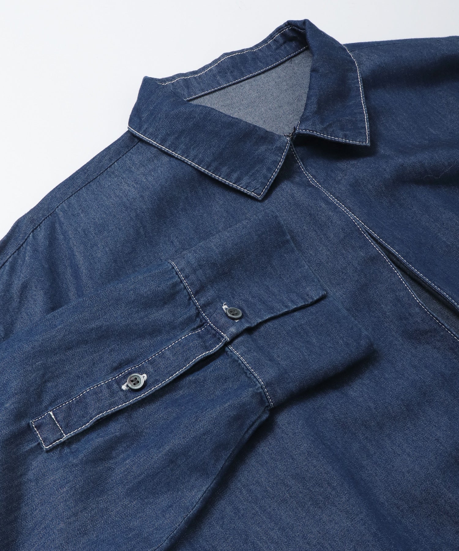 美品⭐︎SINME デニムタートルシャツ LIMITED] BROAD/TENCEL DENIM SKIPPER SHIRT
