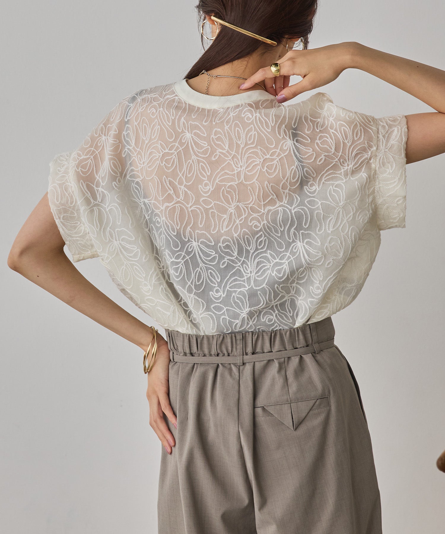 REVERSIBLE SHEER EMBROIDERED TOP