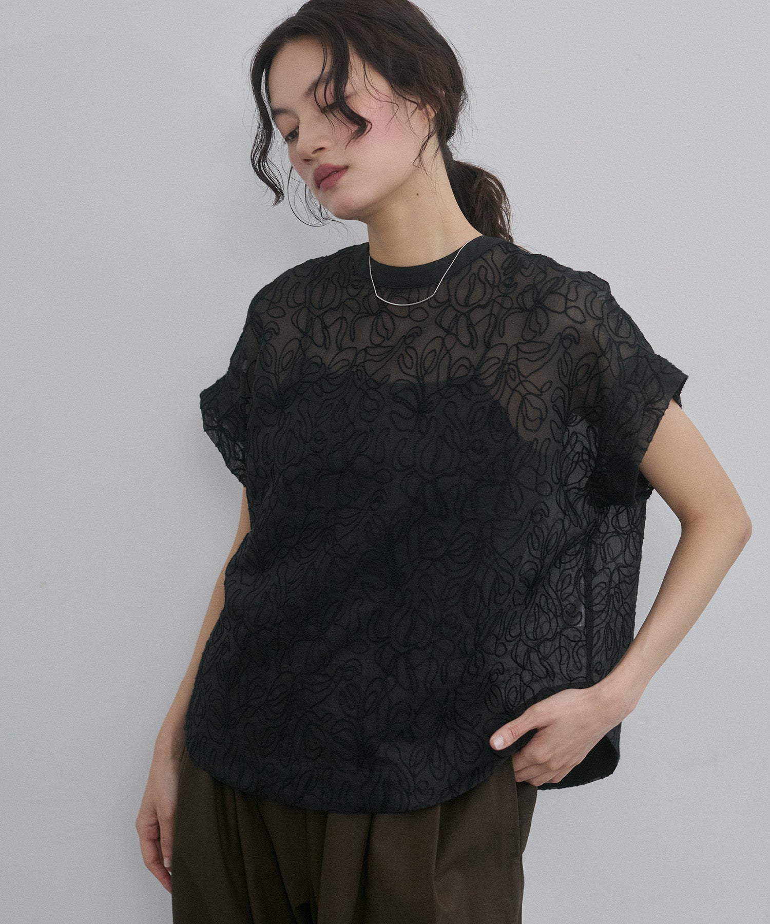 REVERSIBLE SHEER EMBROIDERED TOP