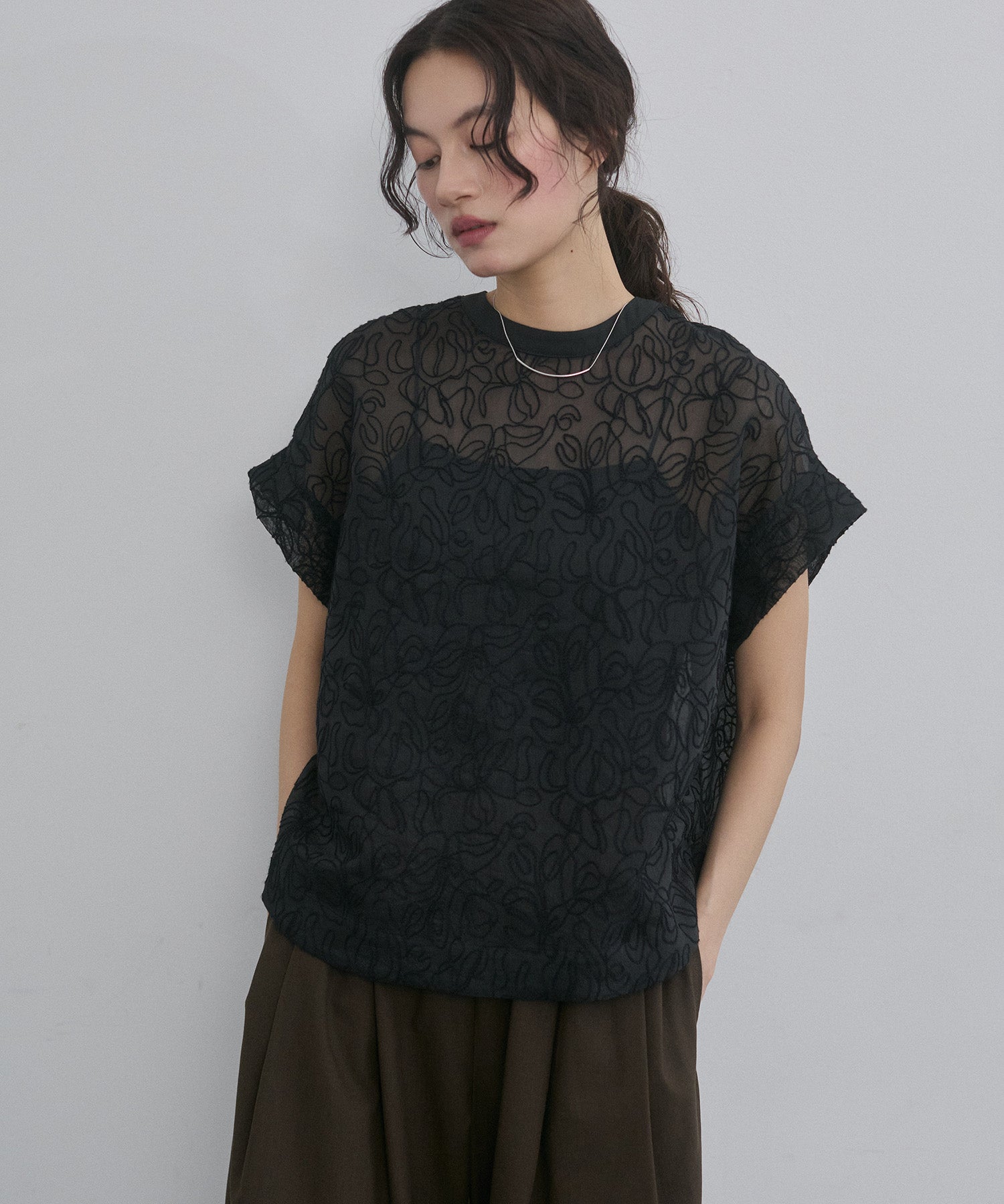 REVERSIBLE SHEER EMBROIDERED TOP