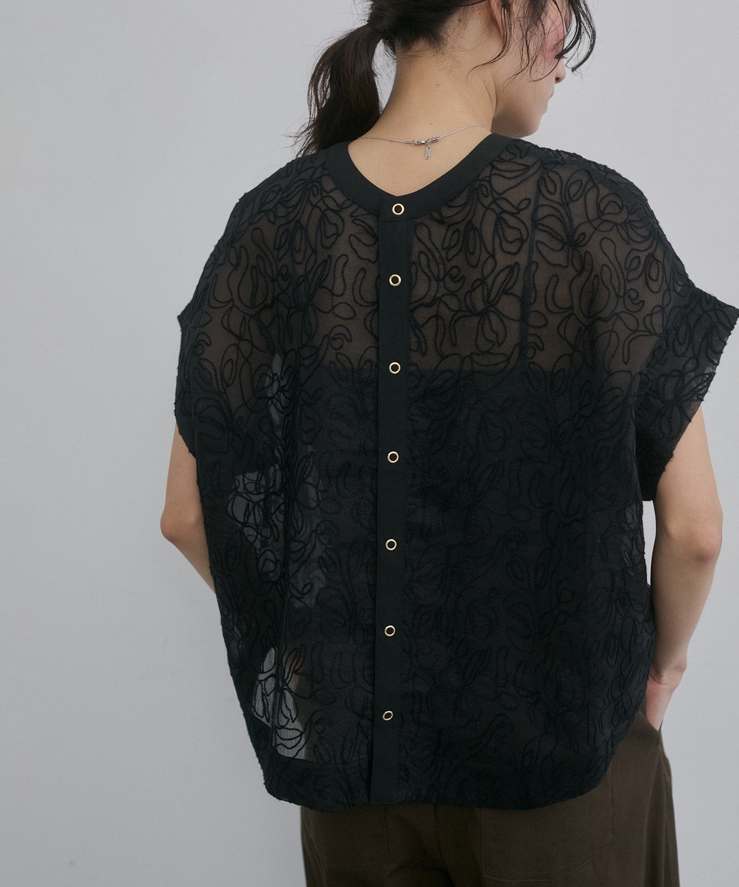 REVERSIBLE SHEER EMBROIDERED TOP