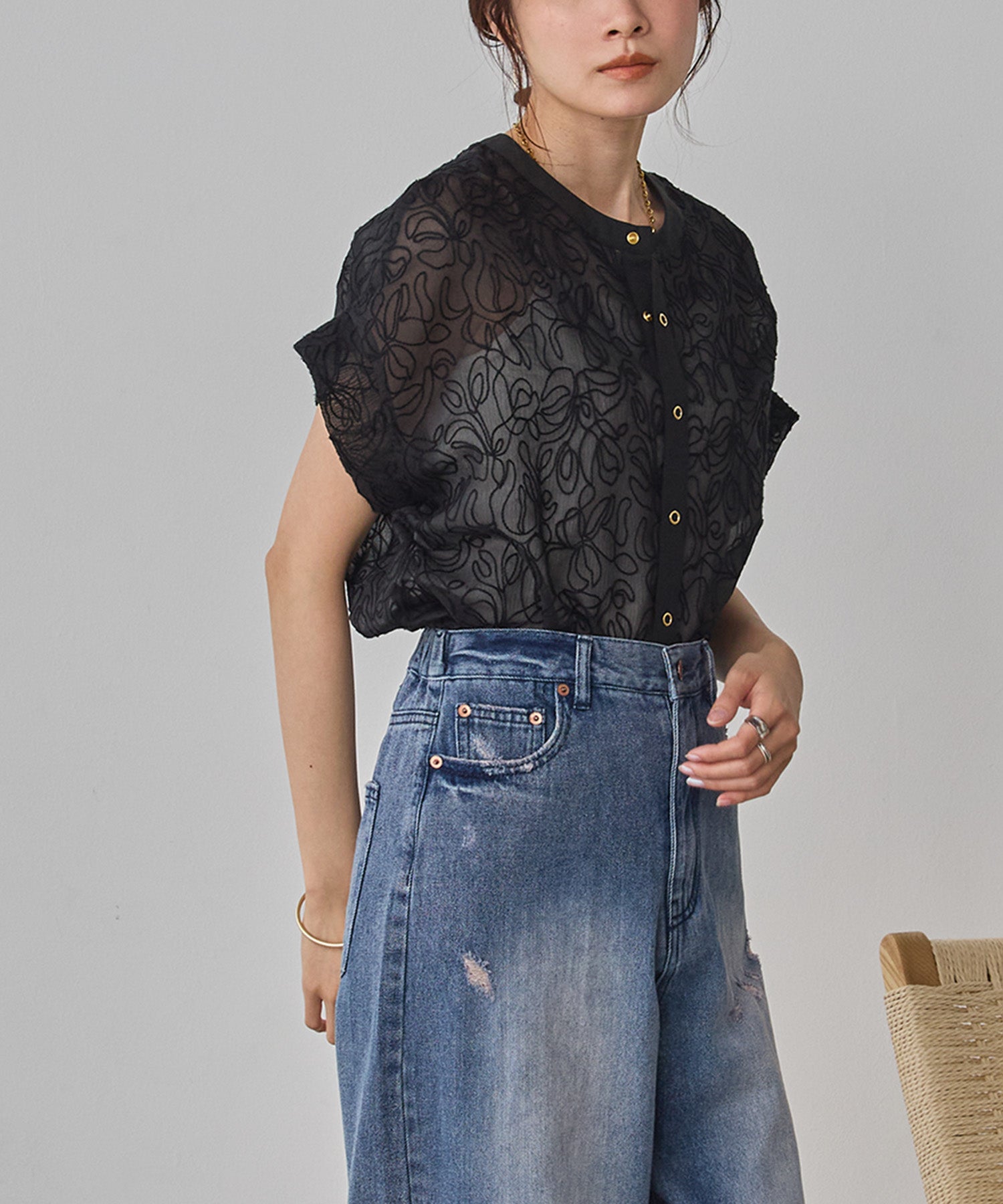 REVERSIBLE SHEER EMBROIDERED TOP