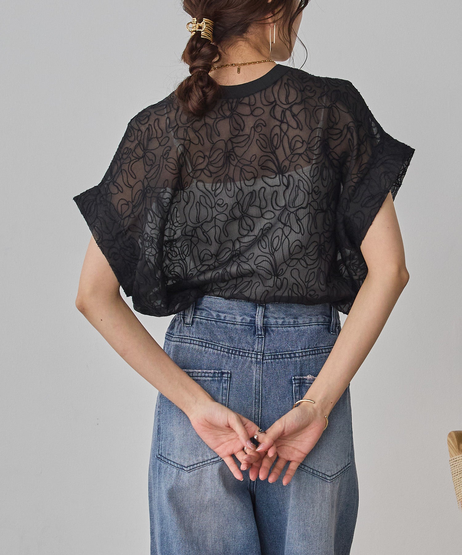 REVERSIBLE SHEER EMBROIDERED TOP