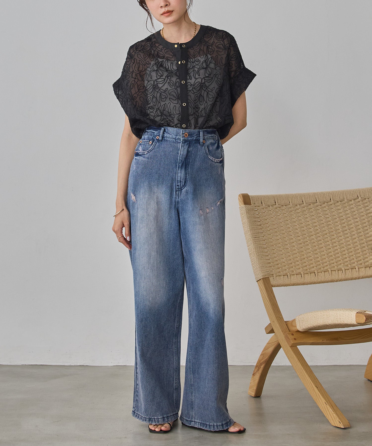 REVERSIBLE SHEER EMBROIDERED TOP