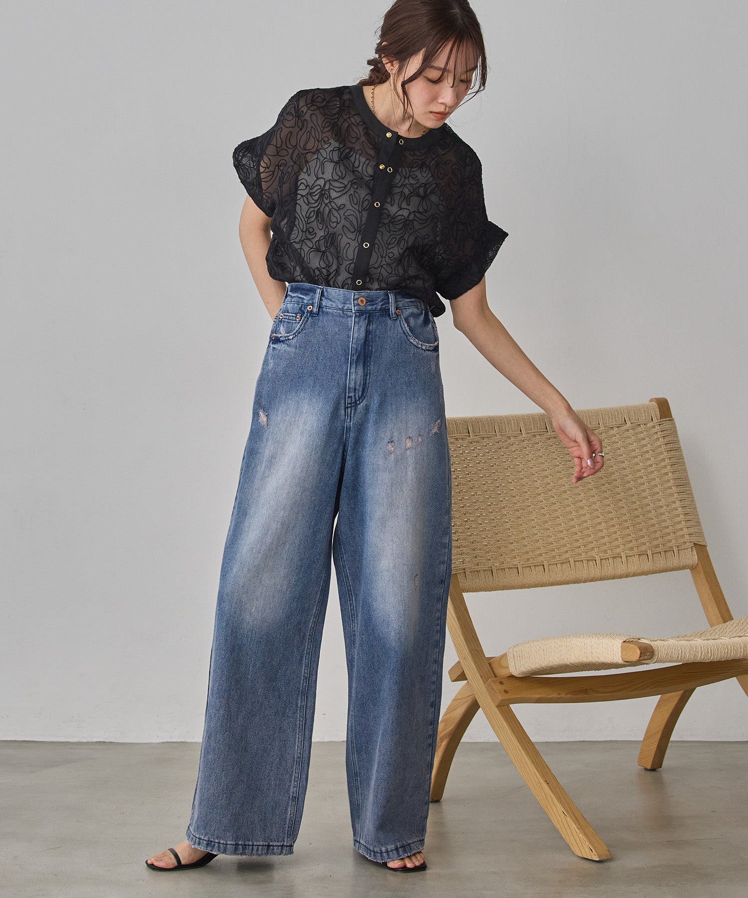REVERSIBLE SHEER EMBROIDERED TOP