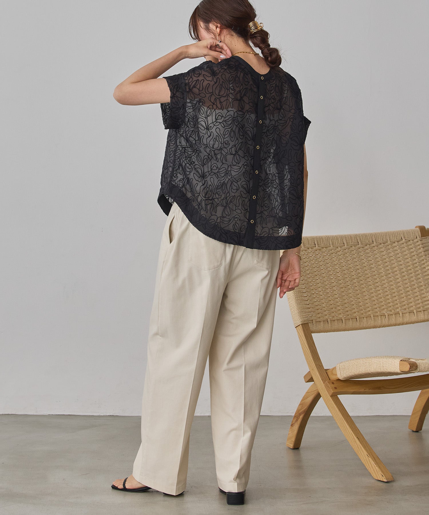 REVERSIBLE SHEER EMBROIDERED TOP