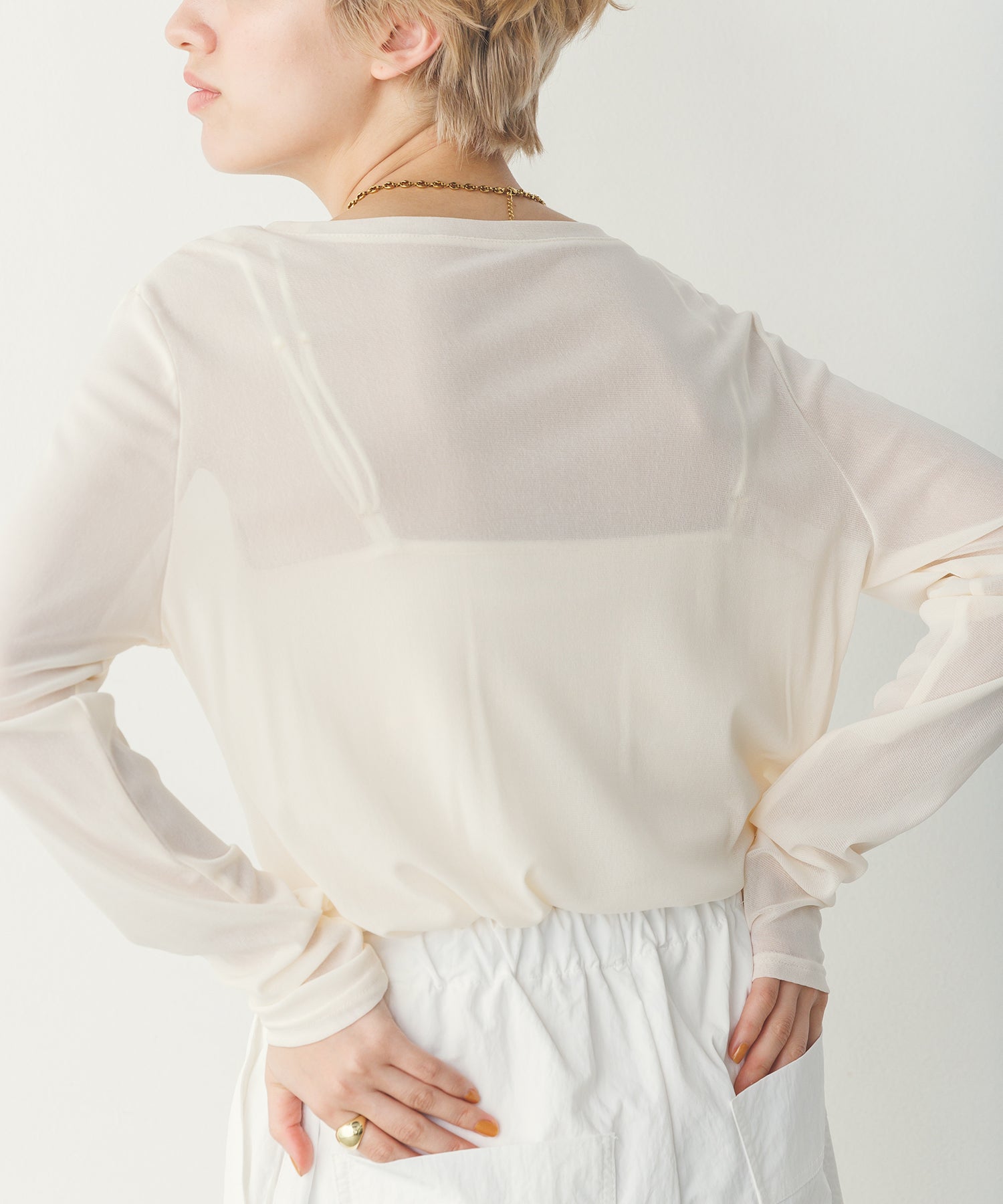 [LIMITED] CREW NECK SHEER TOPS