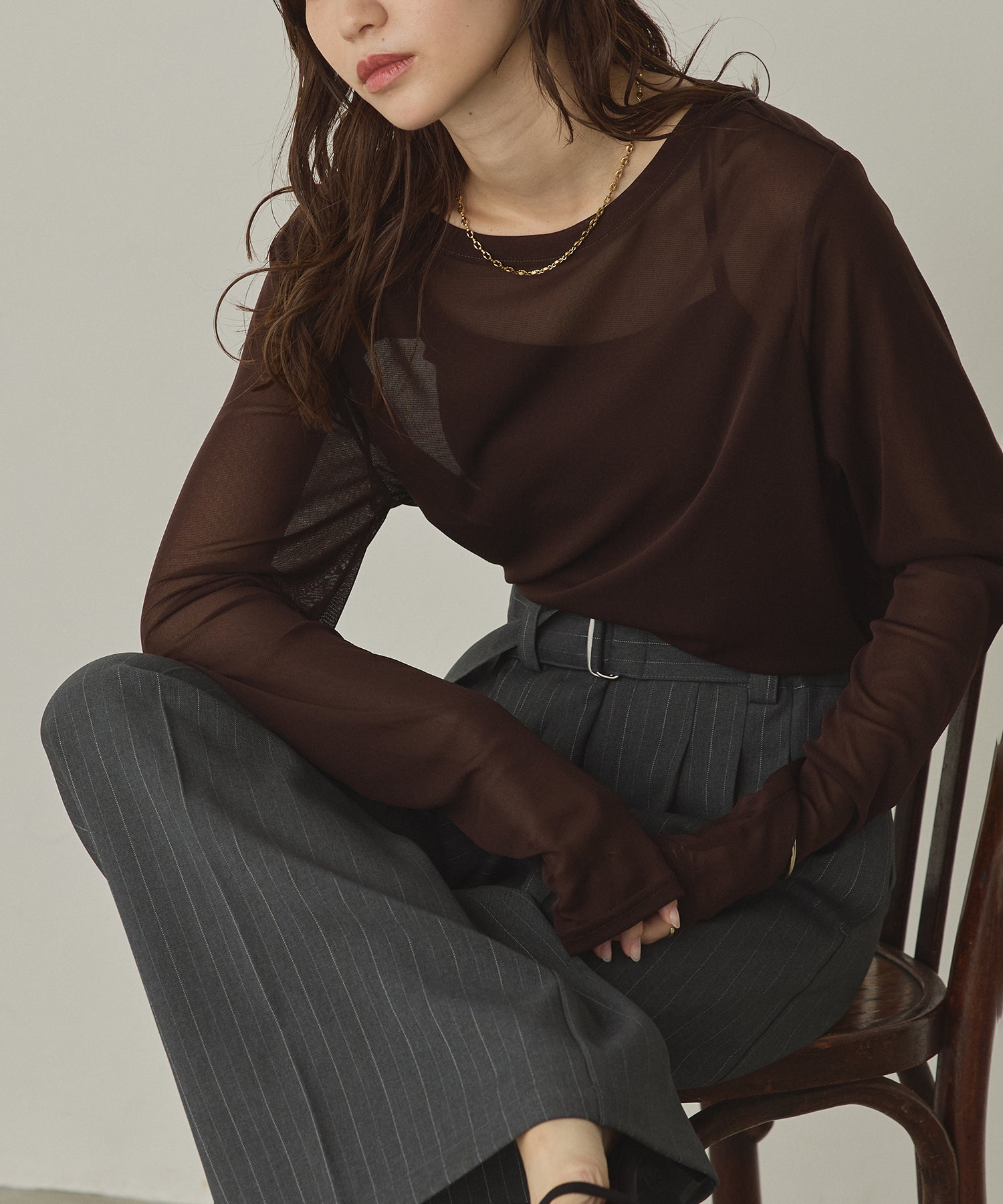 [LIMITED] CREW NECK SHEER TOPS