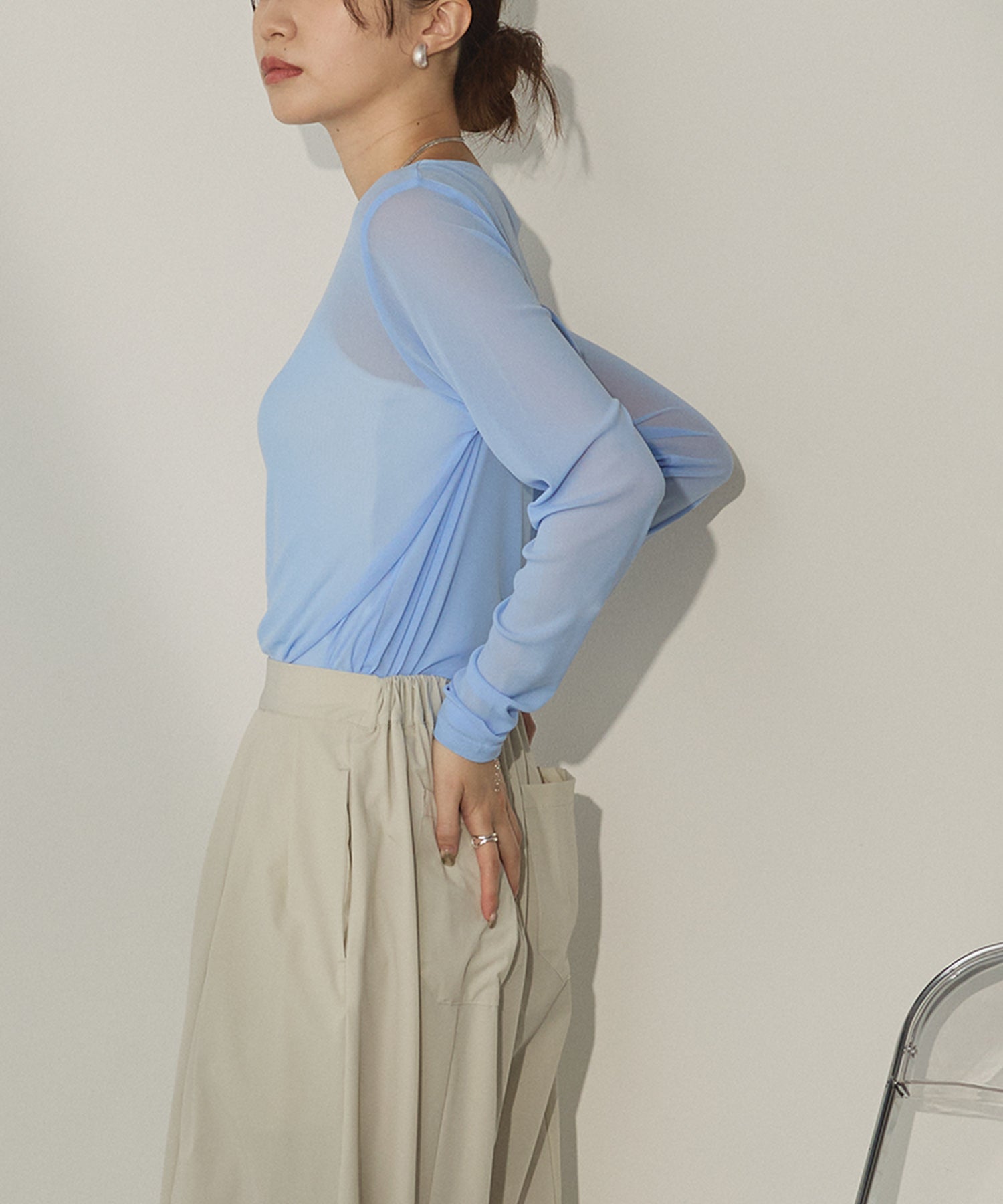 [LIMITED] CREW NECK SHEER TOPS