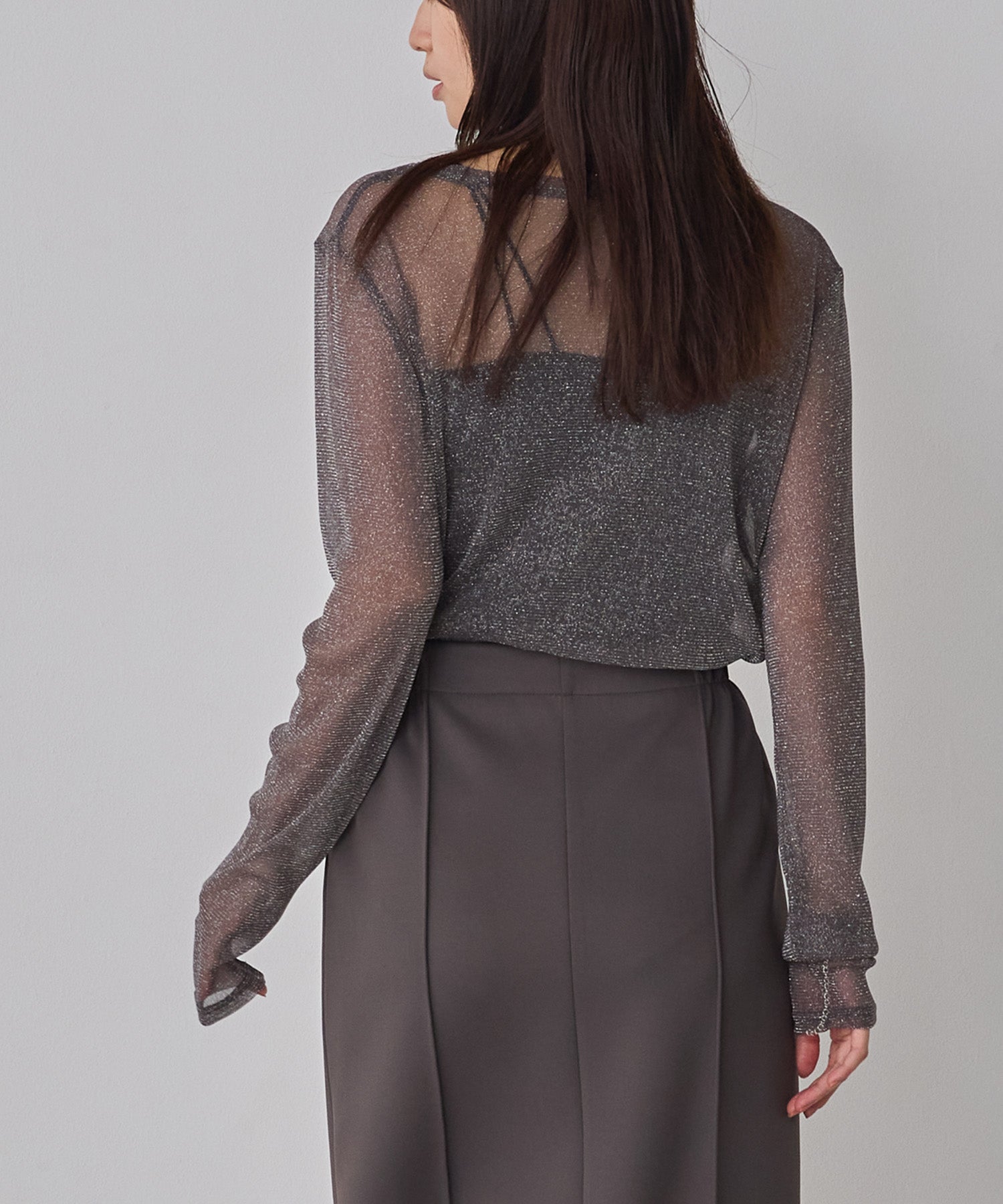 ラメシアークルーネックトップス