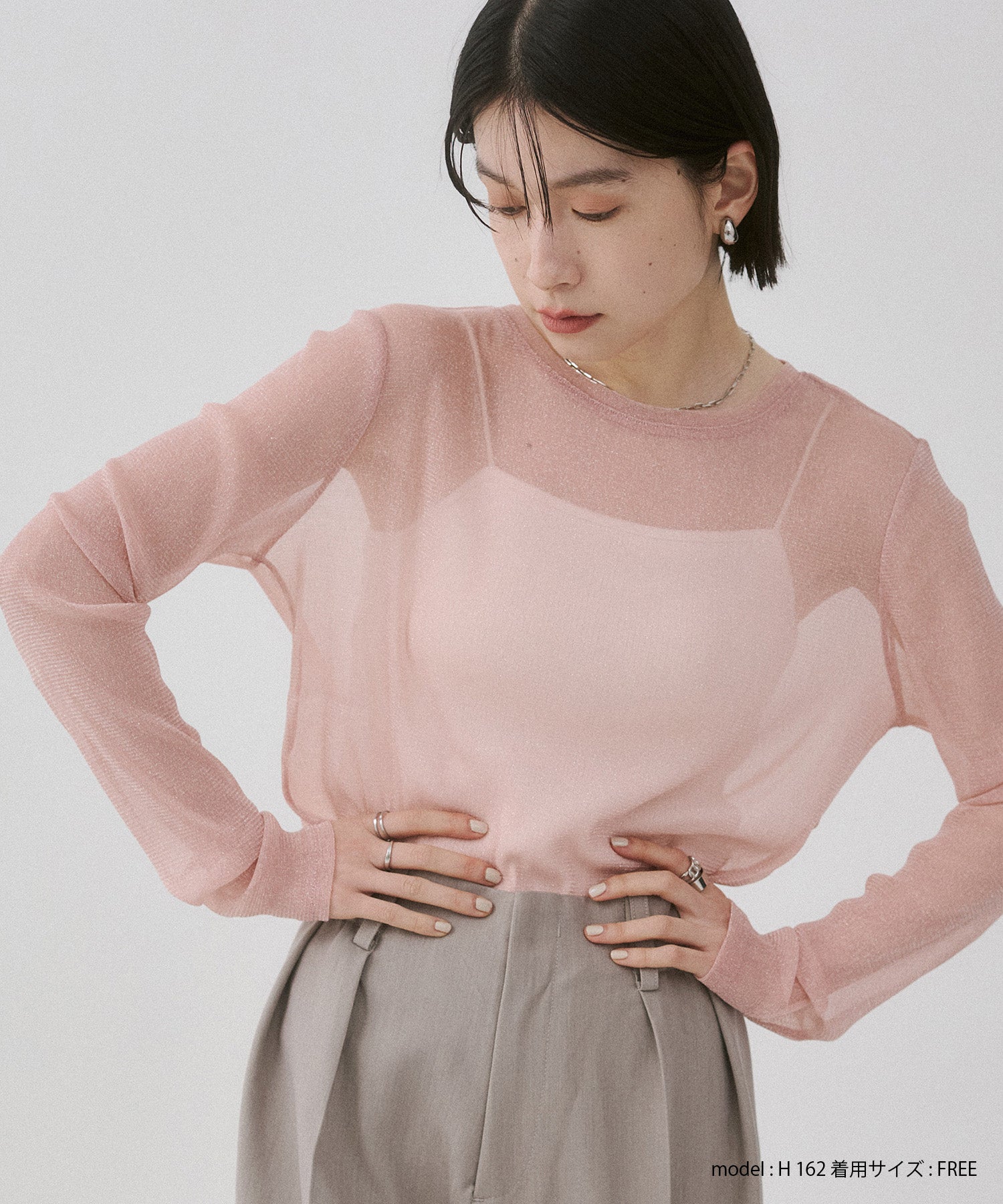 ラメシアークルーネックトップス