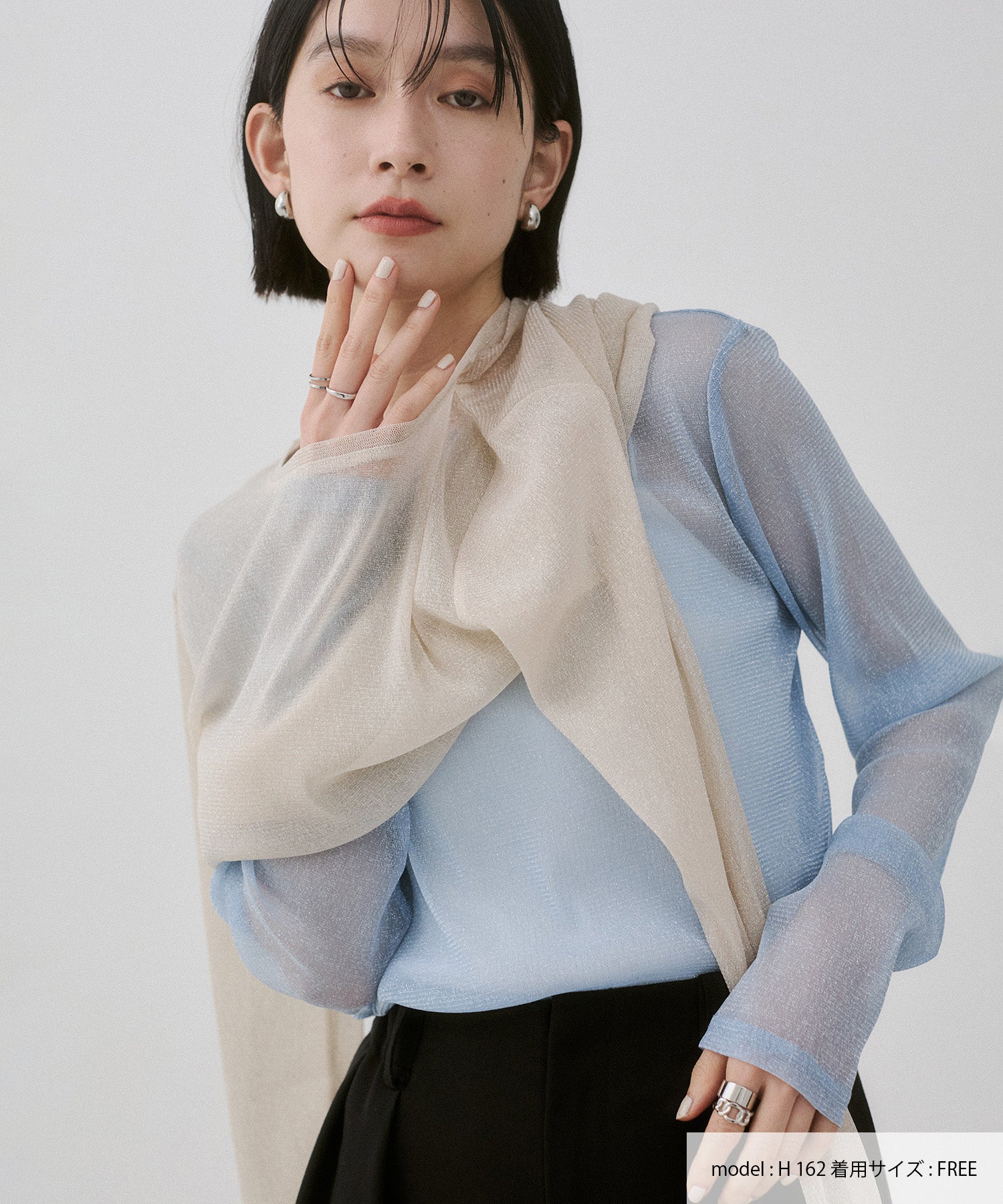 ラメシアークルーネックトップス