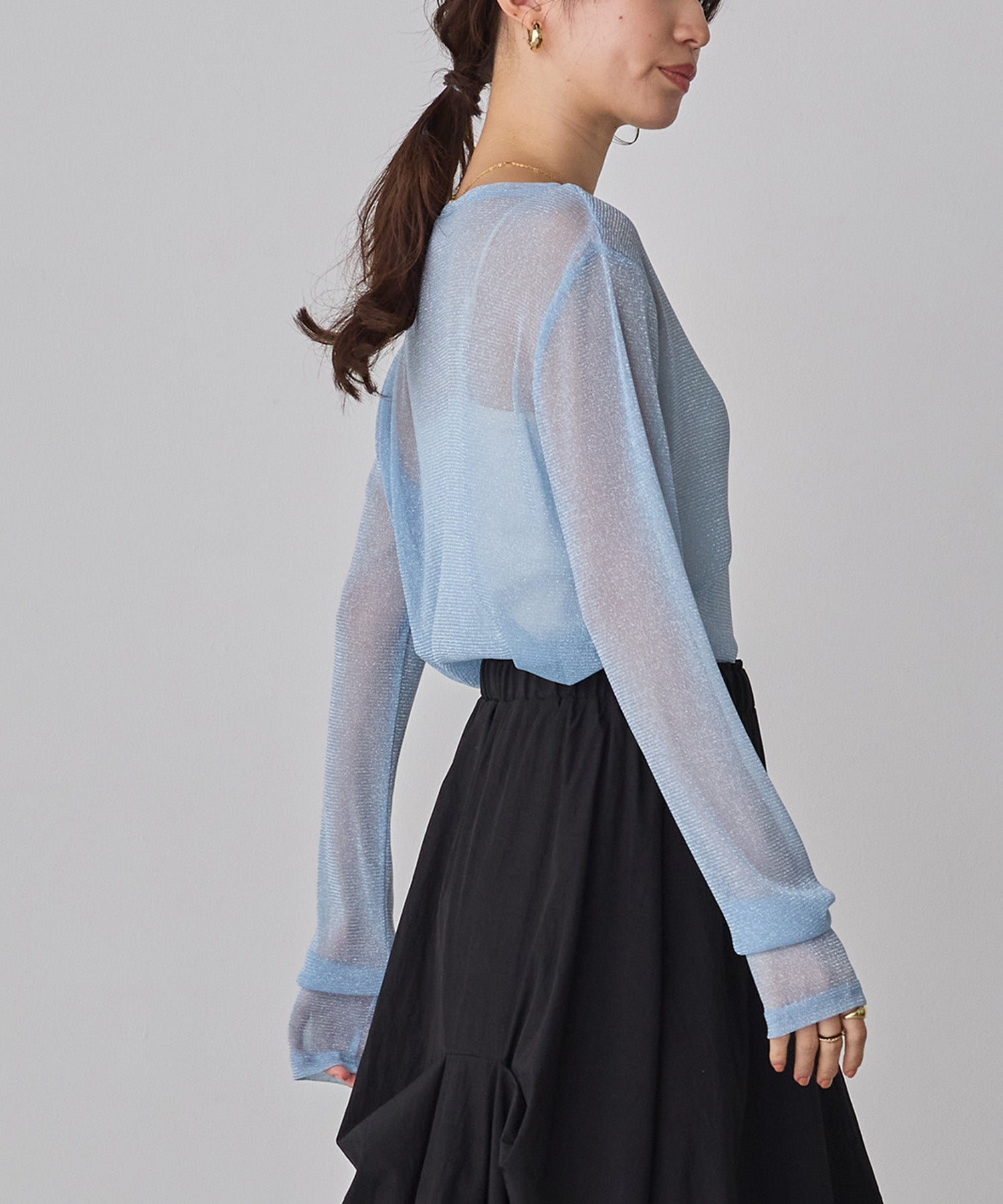 LAME SHEER CREW NECK TOPS