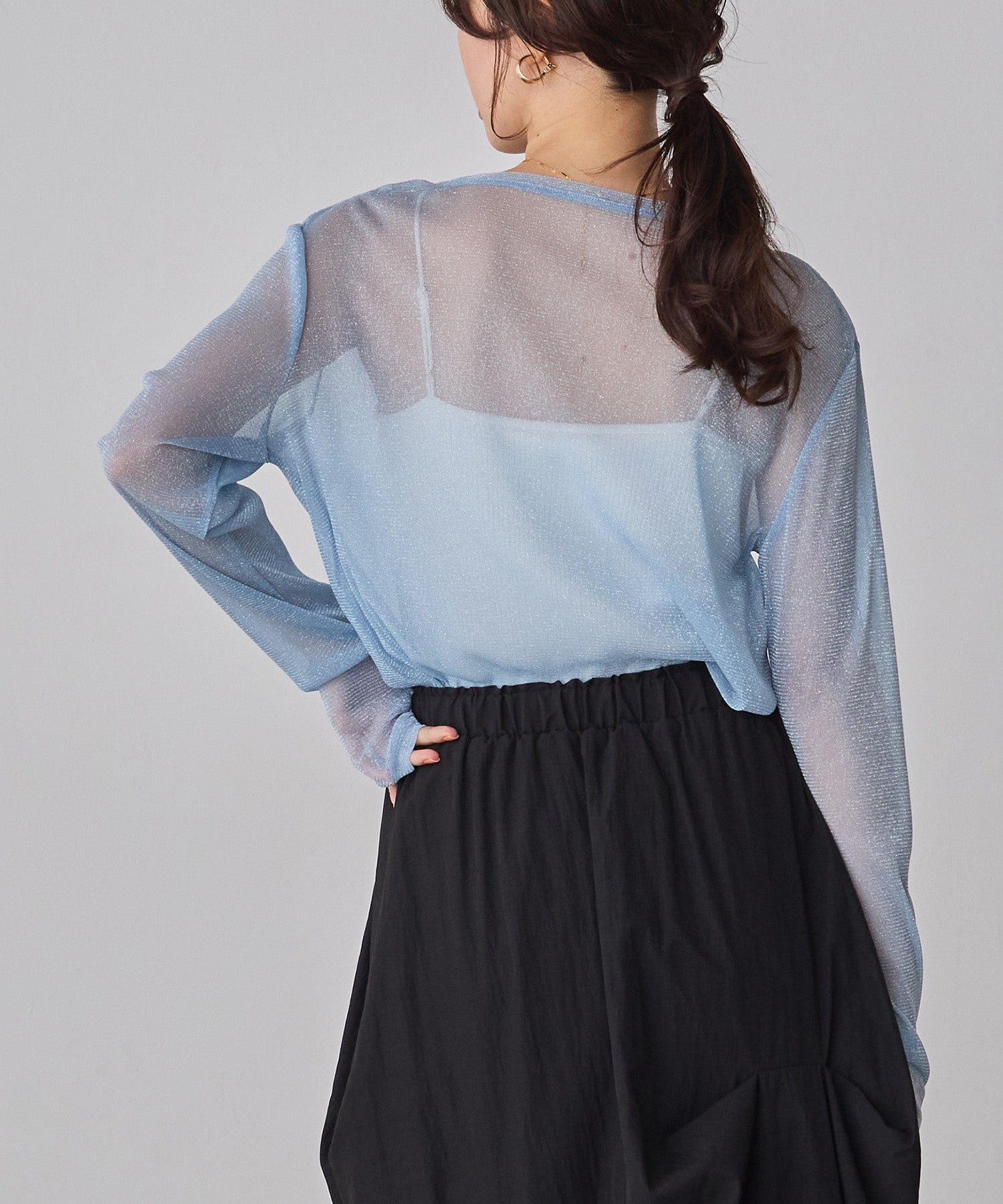 LAME SHEER CREW NECK TOPS