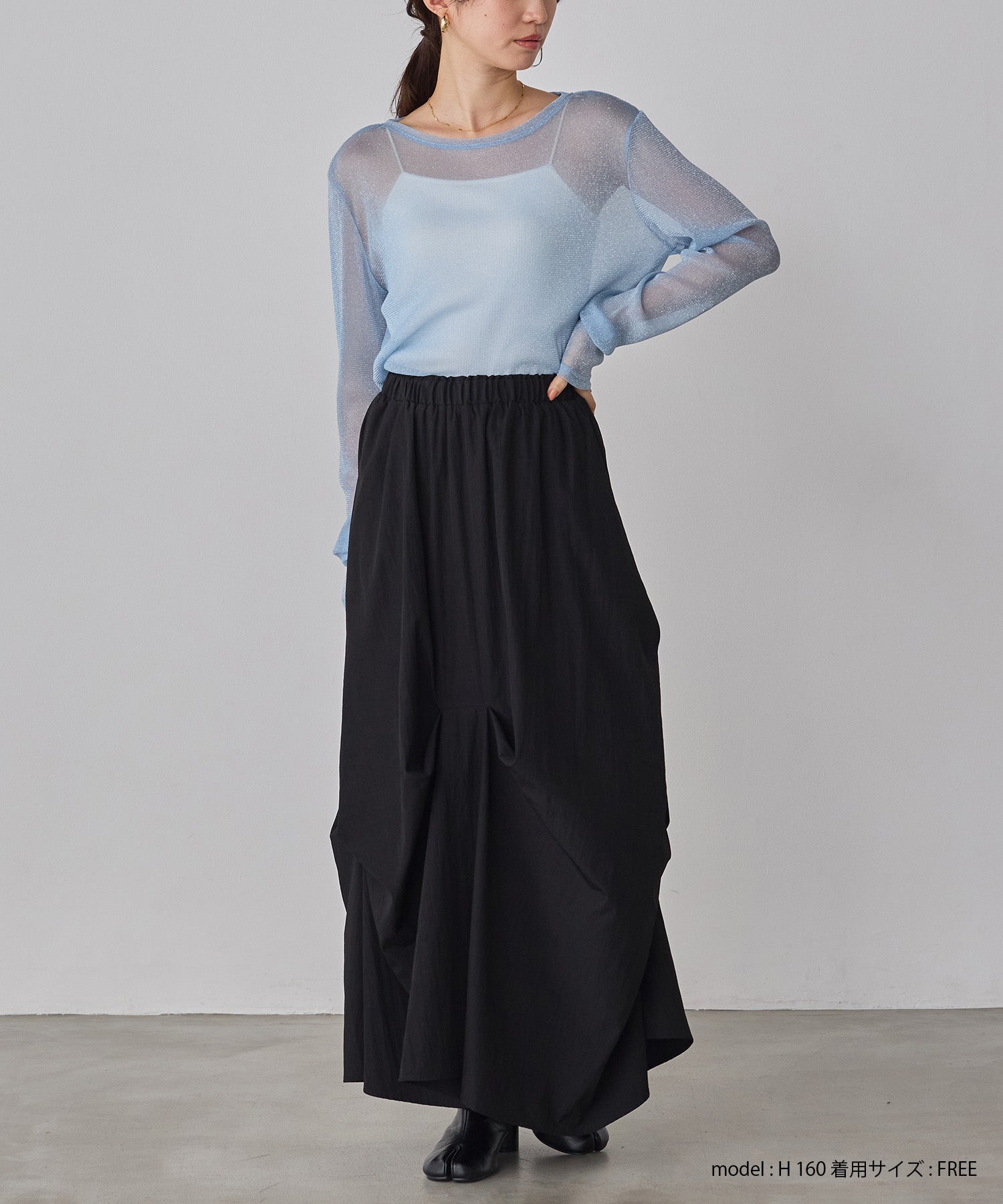 LAME SHEER CREW NECK TOPS