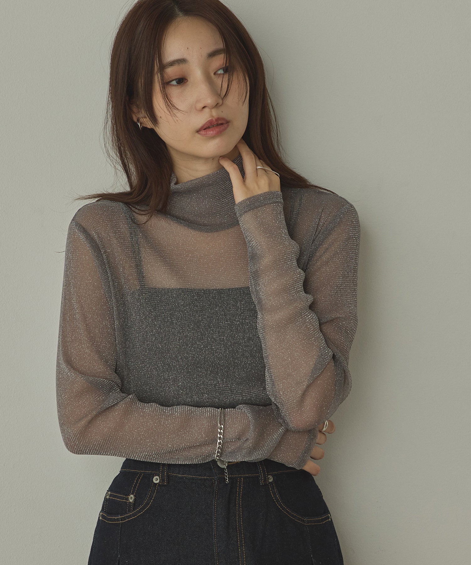 【新色追加】ラメシアー ハイネックトップス