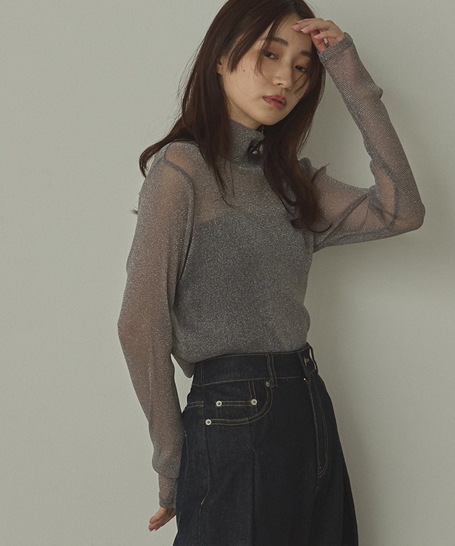 【新色追加】ラメシアー ハイネックトップス