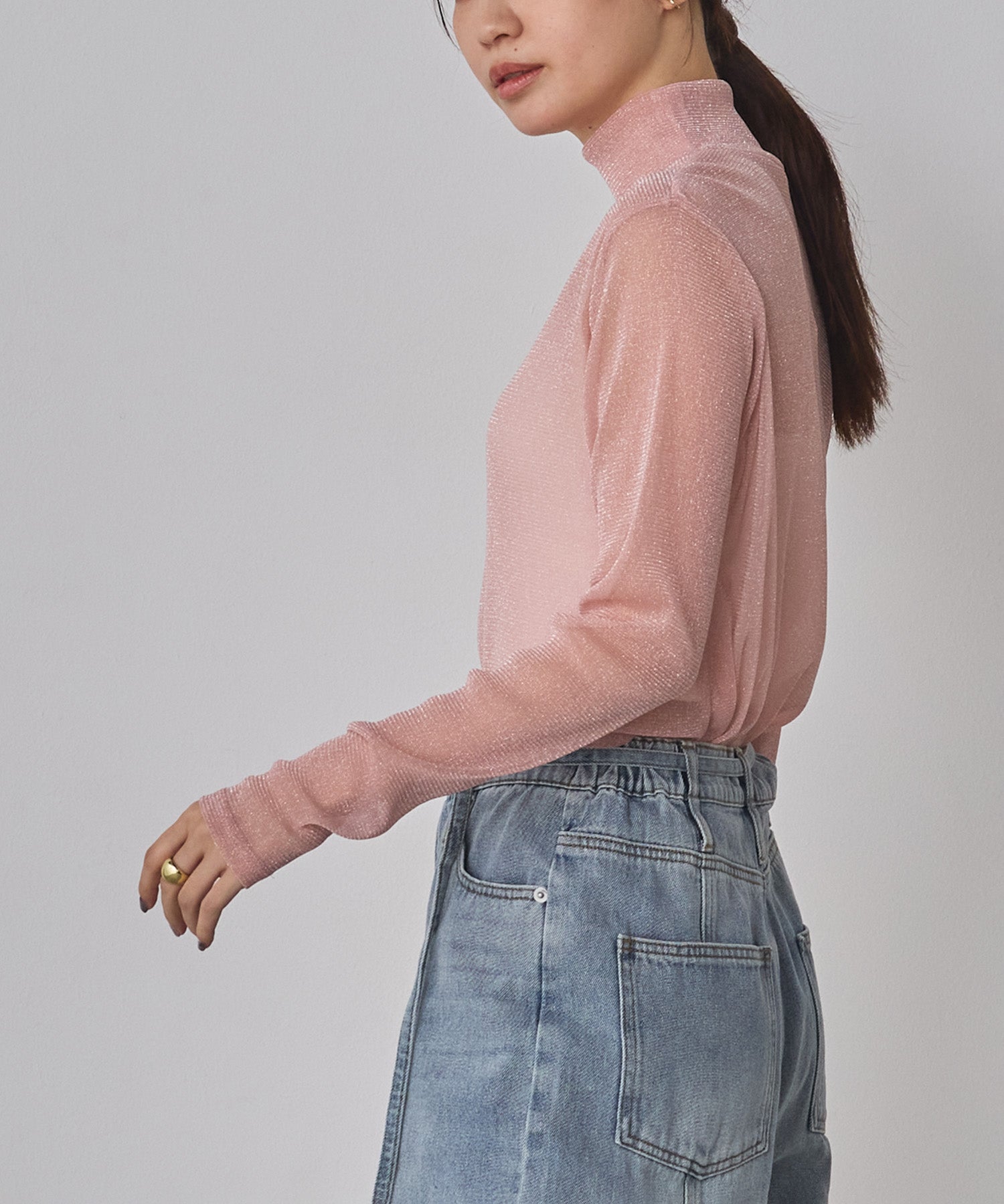 LAME SHEER HIGH NECK TOPS
