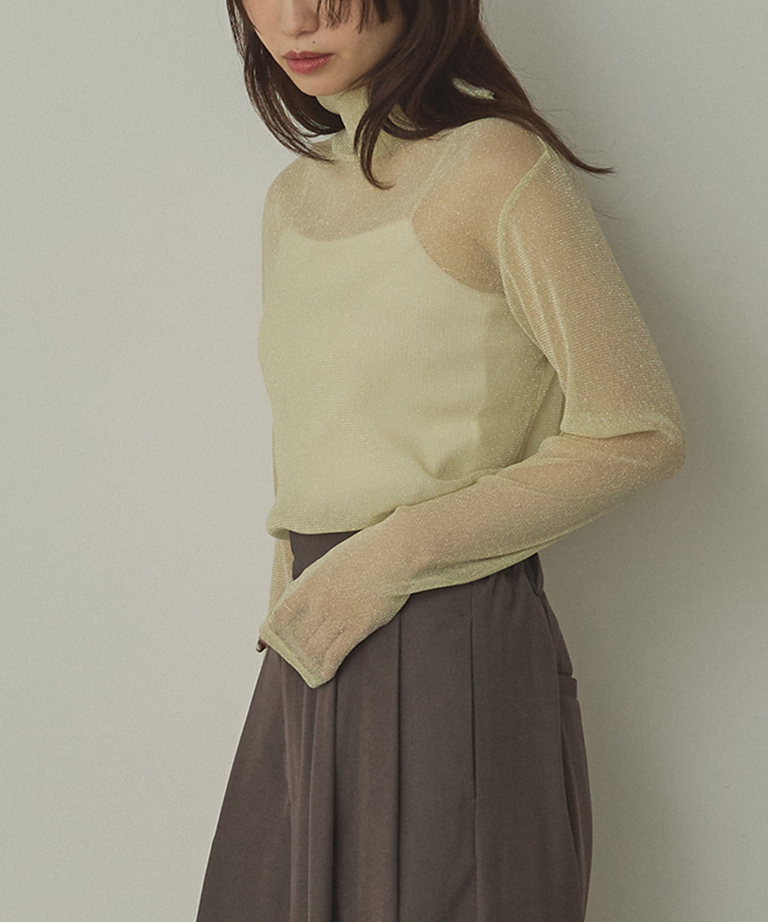 【新色追加】ラメシアー ハイネックトップス