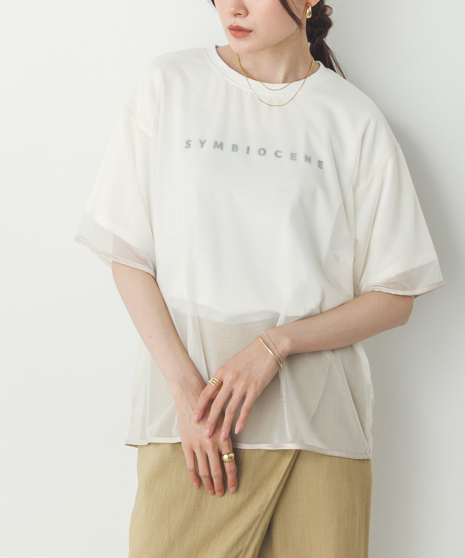 チュールレイヤード ロゴTシャツ