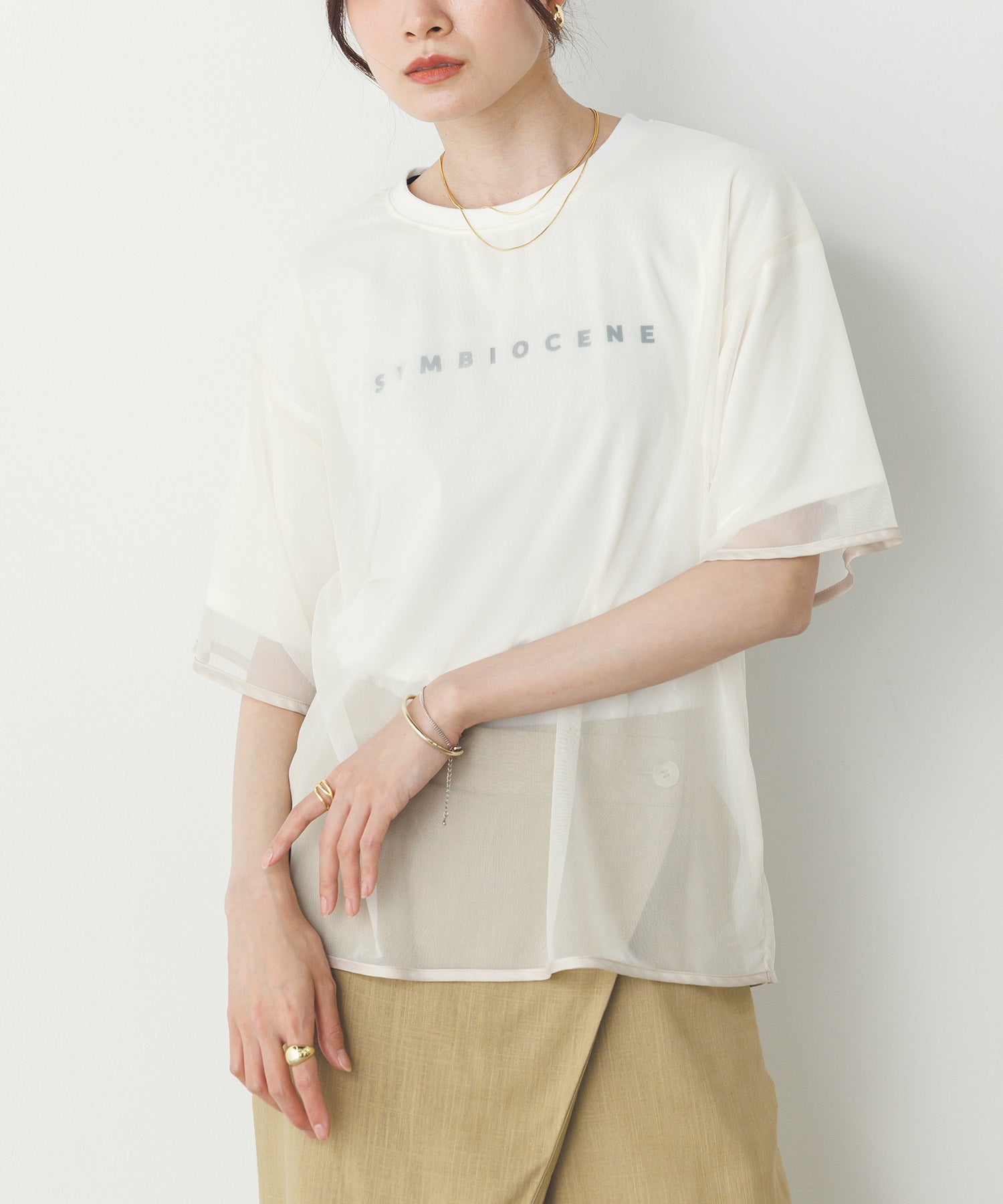 チュールレイヤード ロゴTシャツ