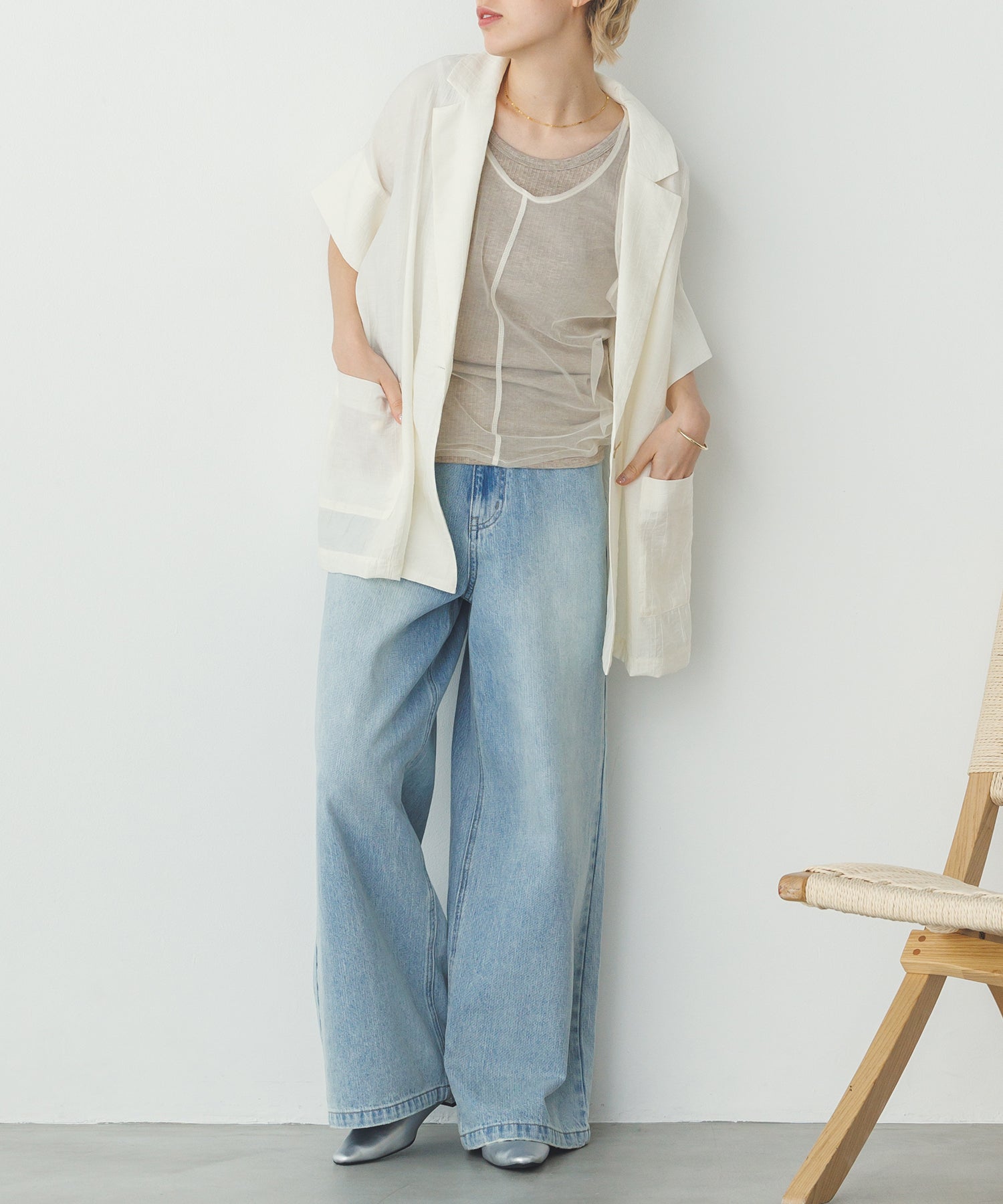 チュールレイヤード リブタンクトップ