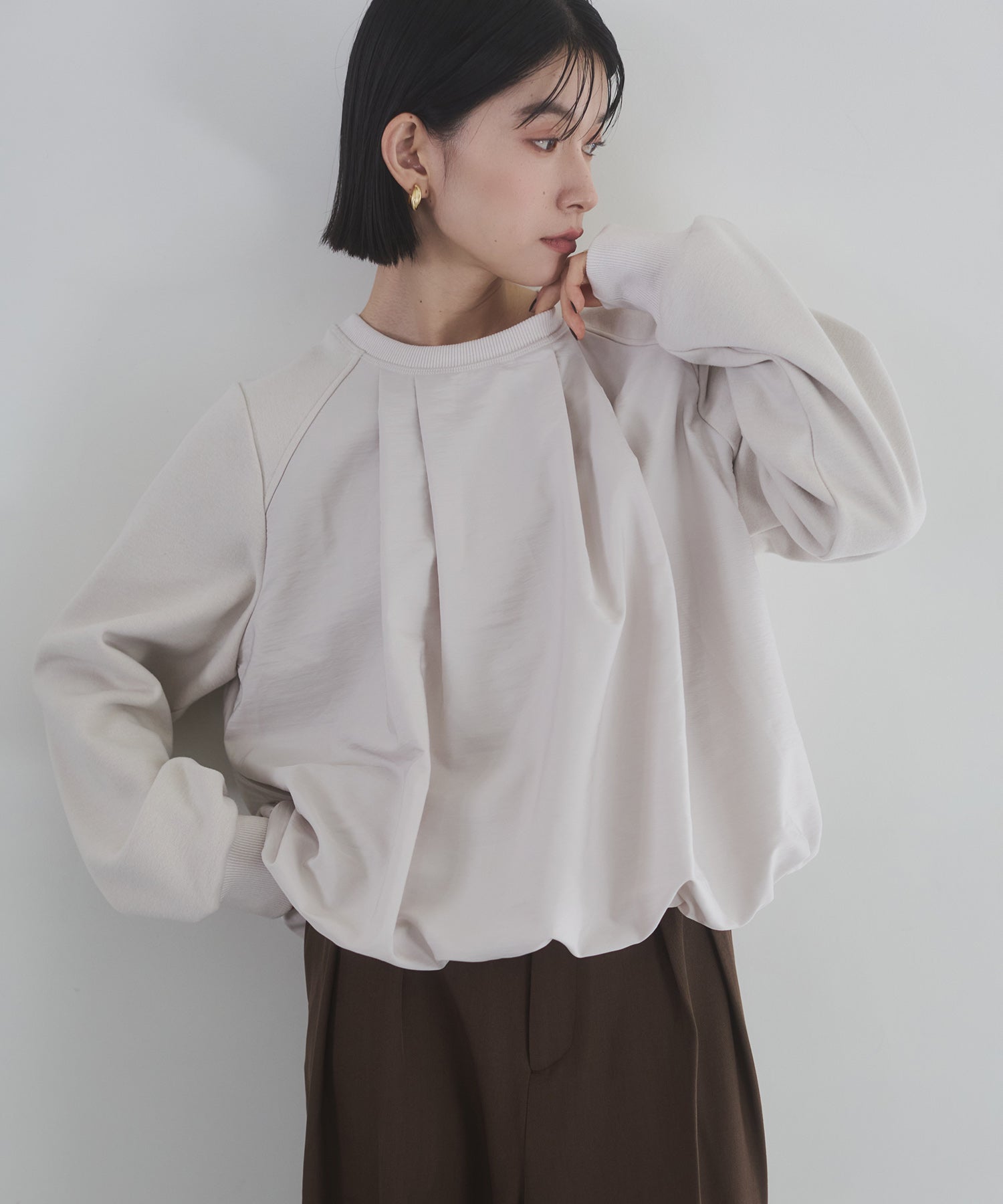 カットソー(長袖/七分) MEER. BALLOON SLEEVE TOPS(BLK) カットソー レディース ドルマンスリーブ 七分袖 日本製 無地 トップス