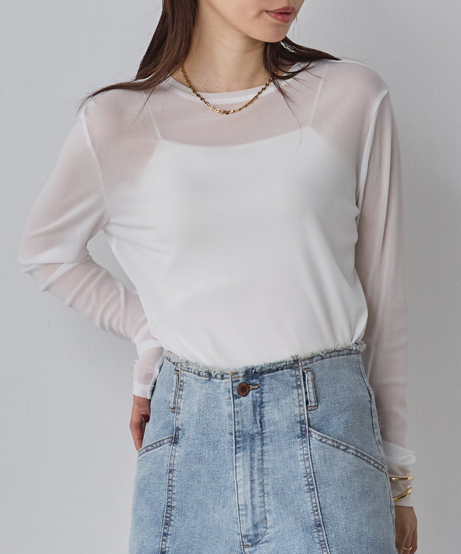 POWER NET CREW-NECK SHEER TOPS