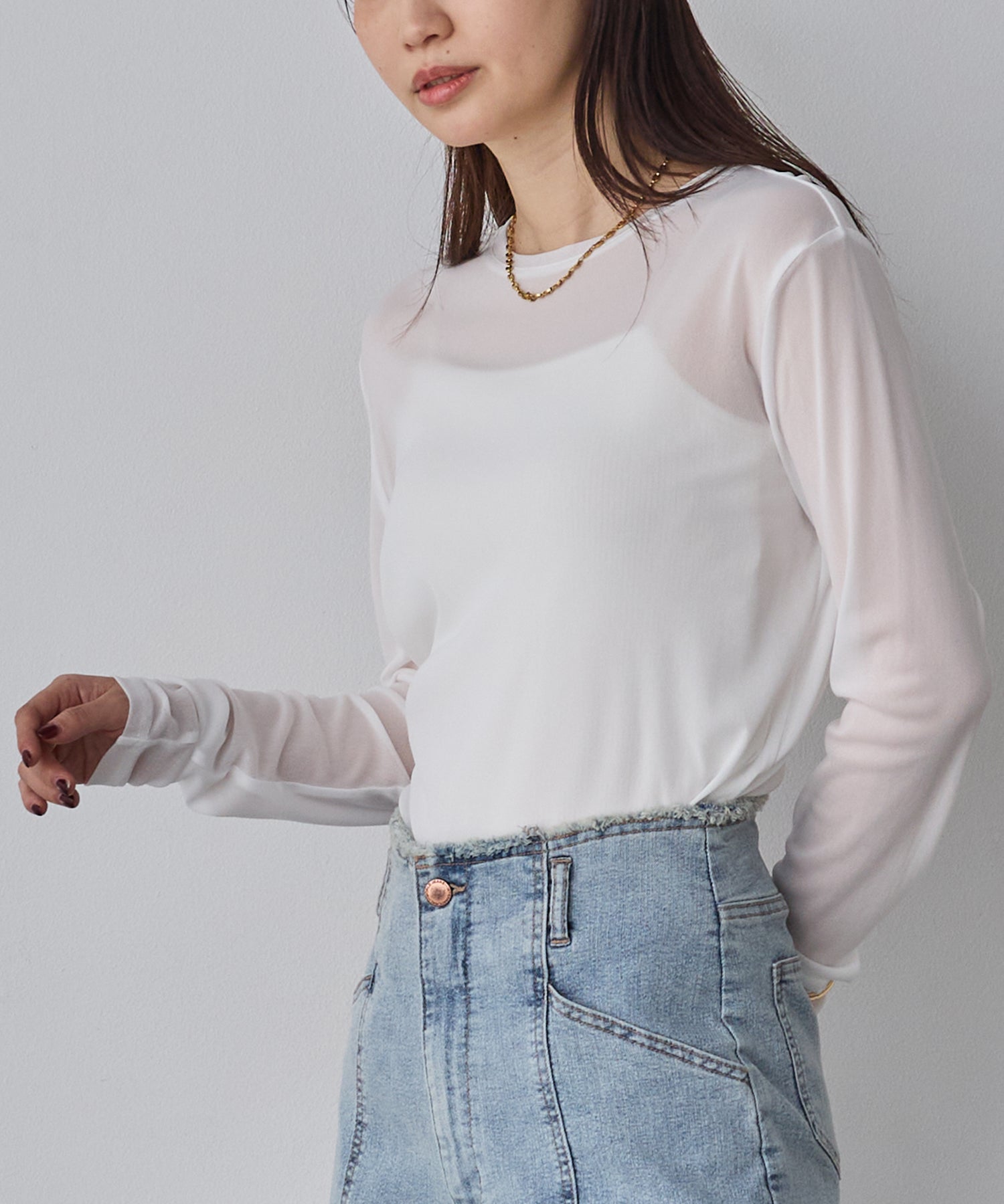POWER NET CREW-NECK SHEER TOPS