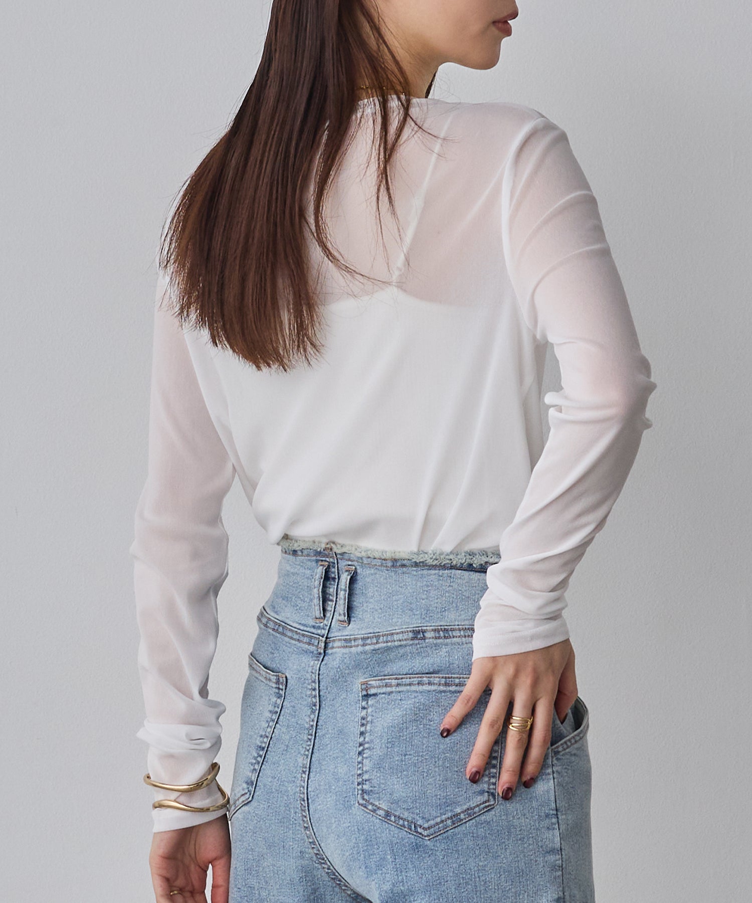 POWER NET CREW-NECK SHEER TOPS