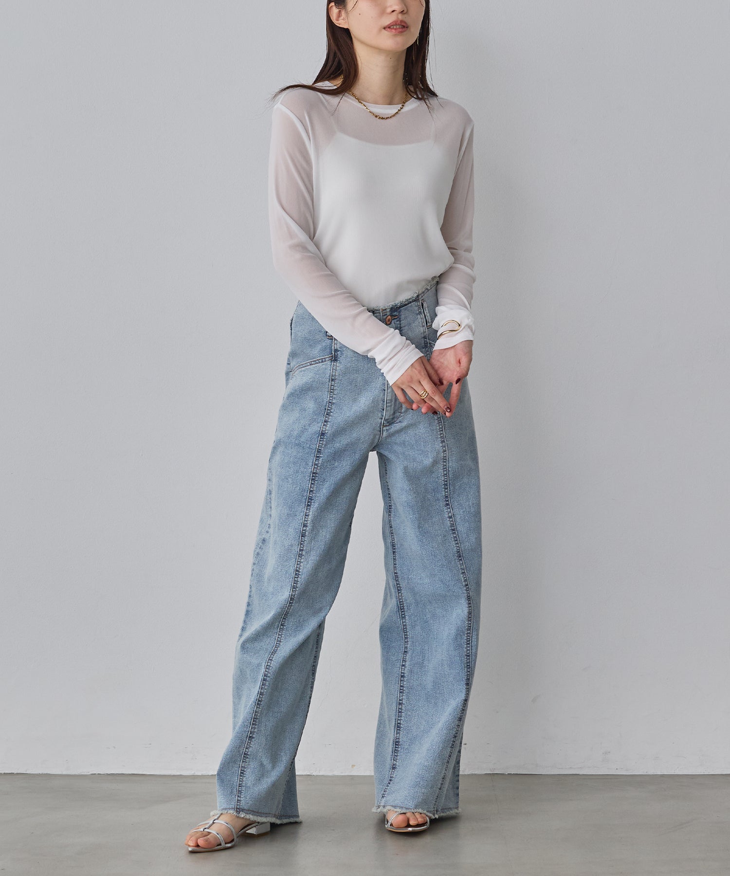 POWER NET CREW-NECK SHEER TOPS