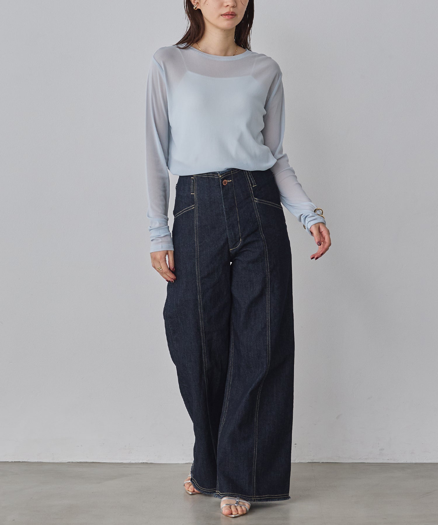 POWER NET CREW-NECK SHEER TOPS