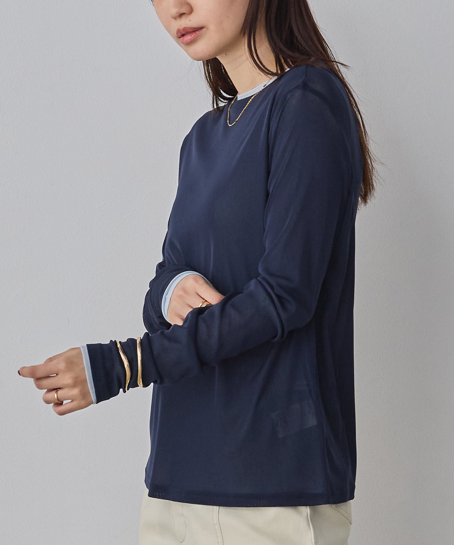 POWER NET CREW-NECK SHEER TOPS