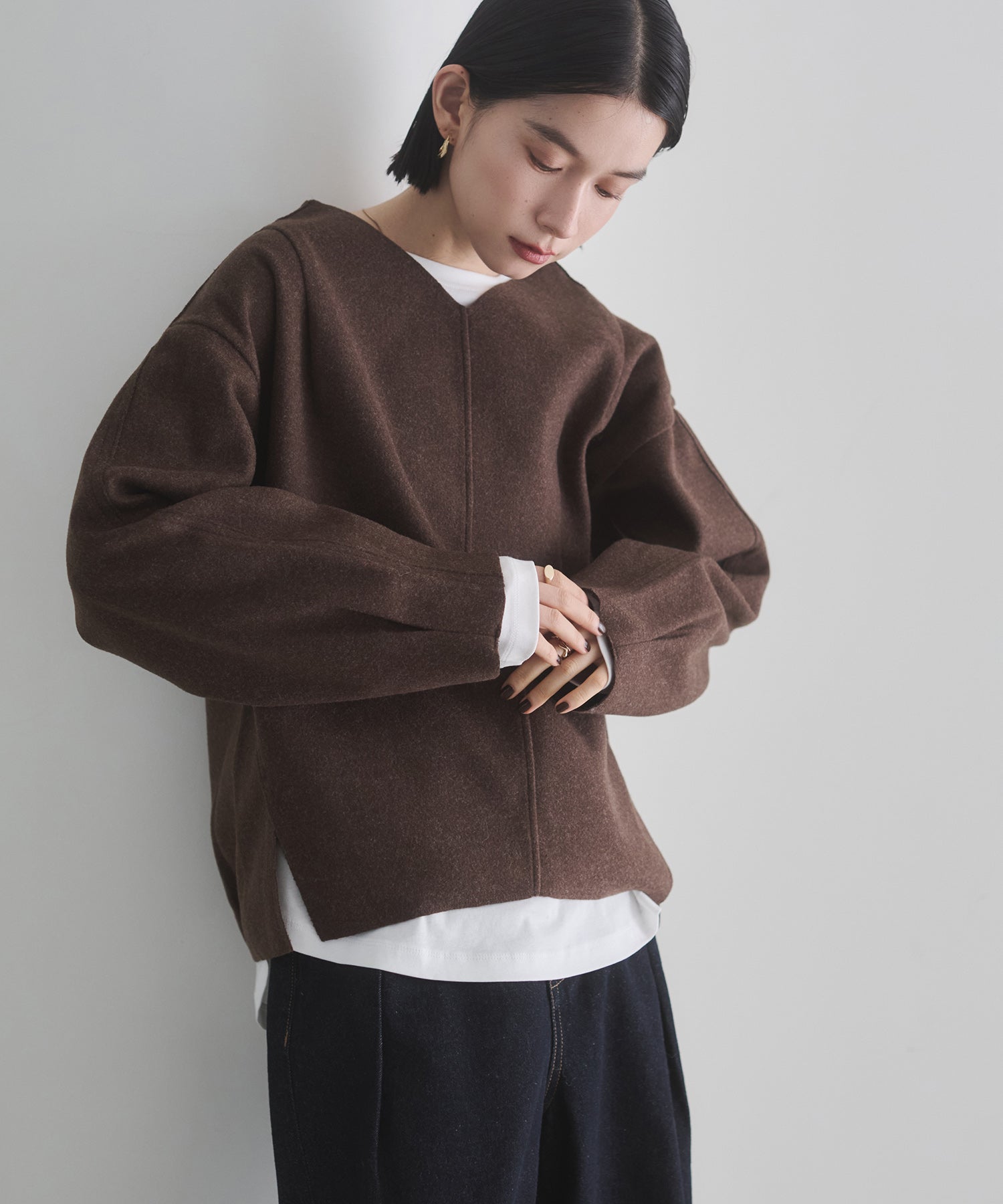 かりお 圧縮ニットソー Vネック コクーンニット