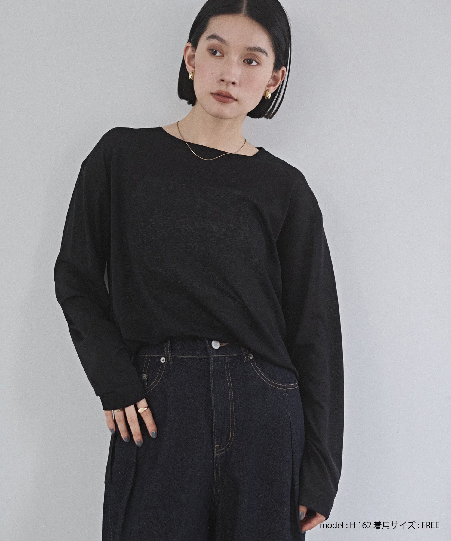 クルーネック シアーワッフルトップス