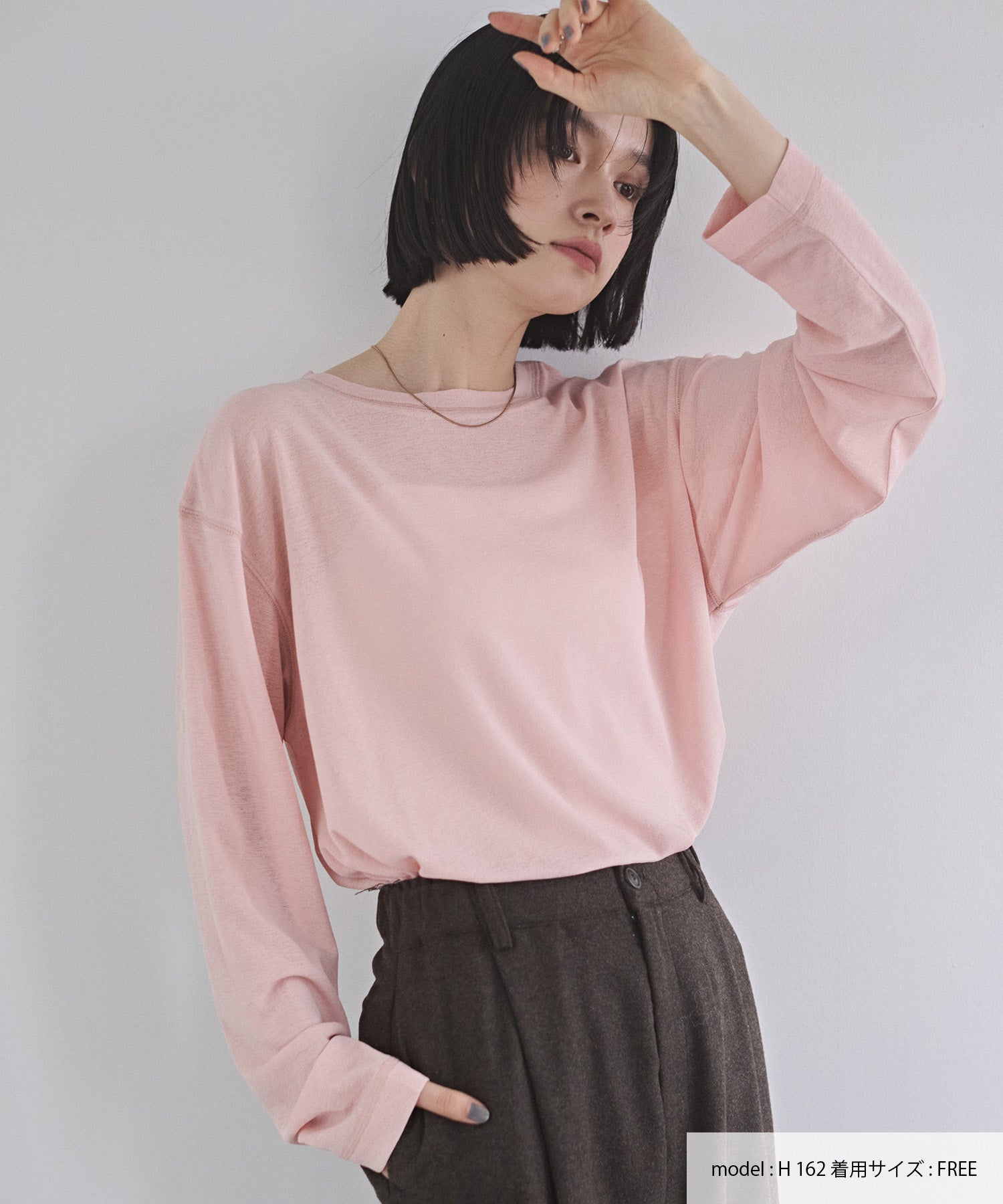 クルーネック シアーワッフルトップス