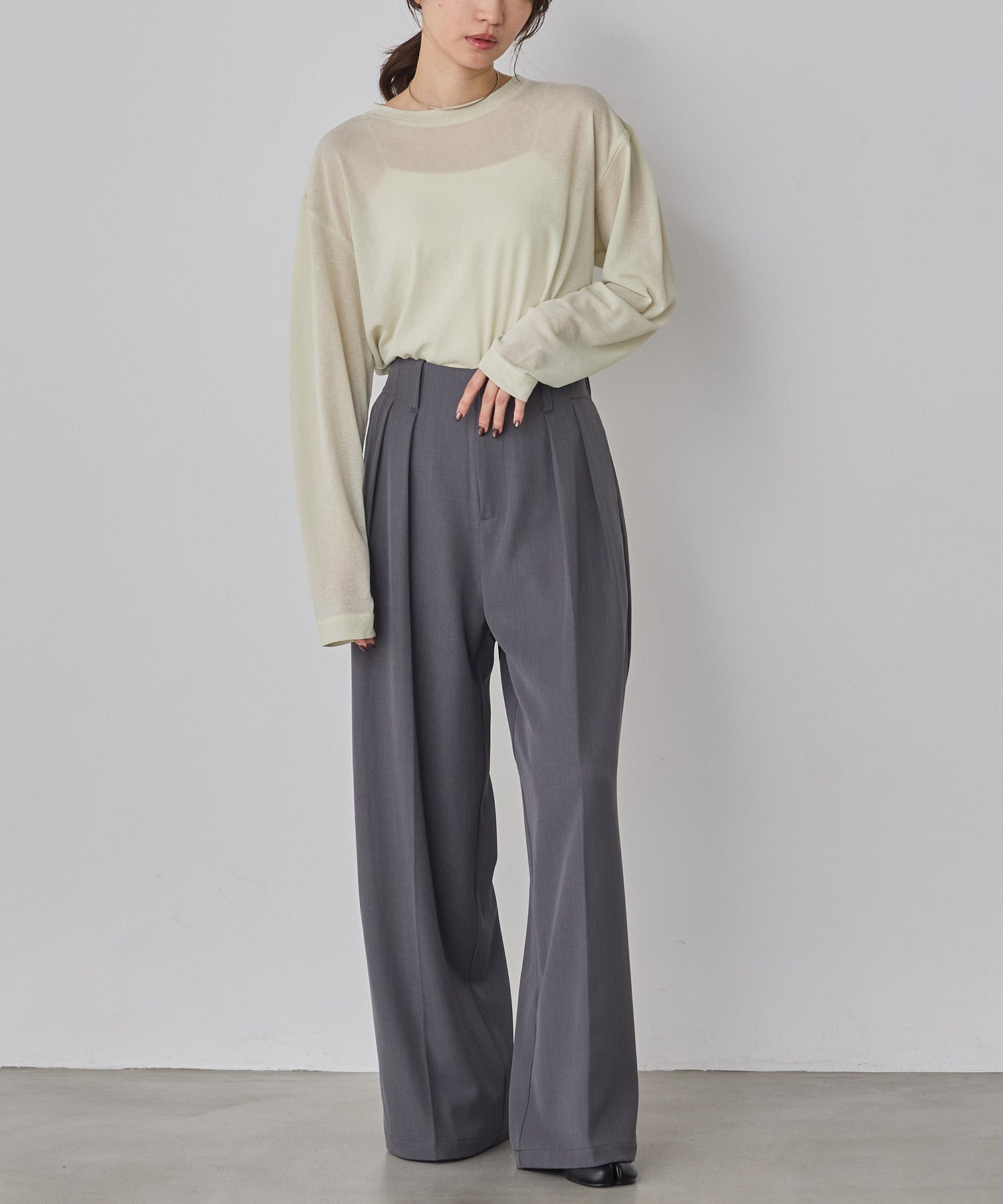 SHEER WAFFLE CREW NECK TOPS