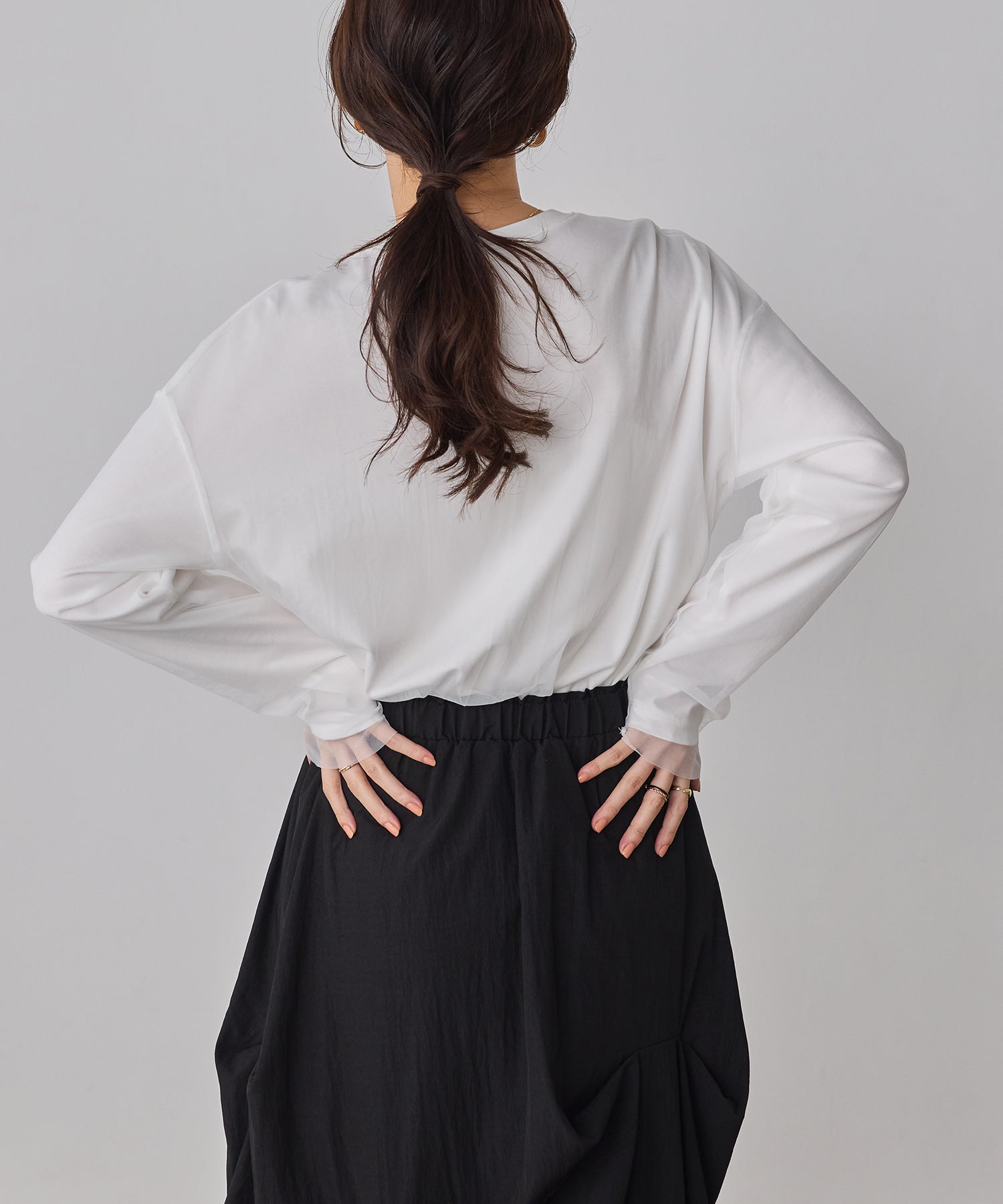 TULLE LAYERED PRINT LONG T-SHIRT