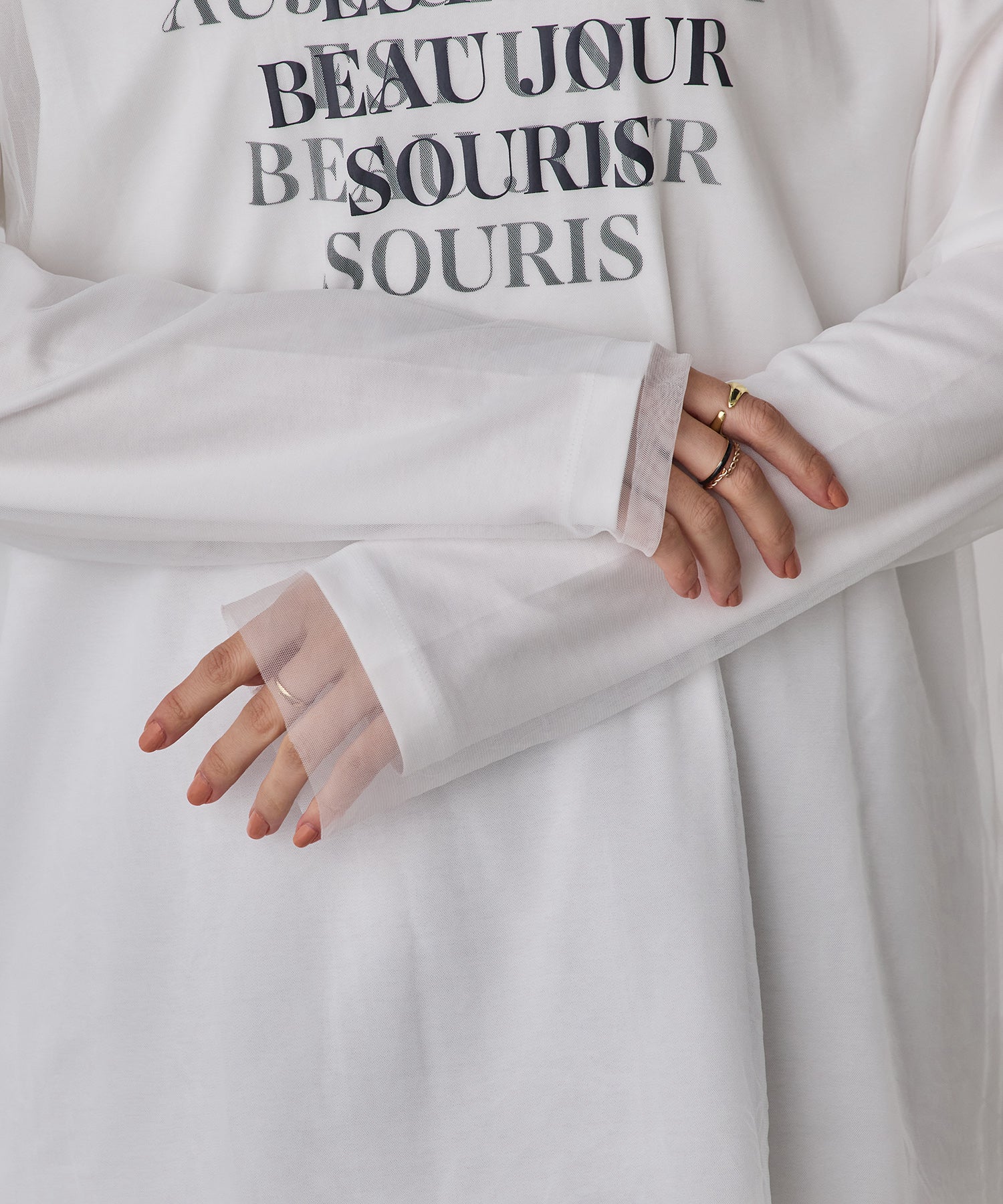 TULLE LAYERED PRINT LONG T-SHIRT