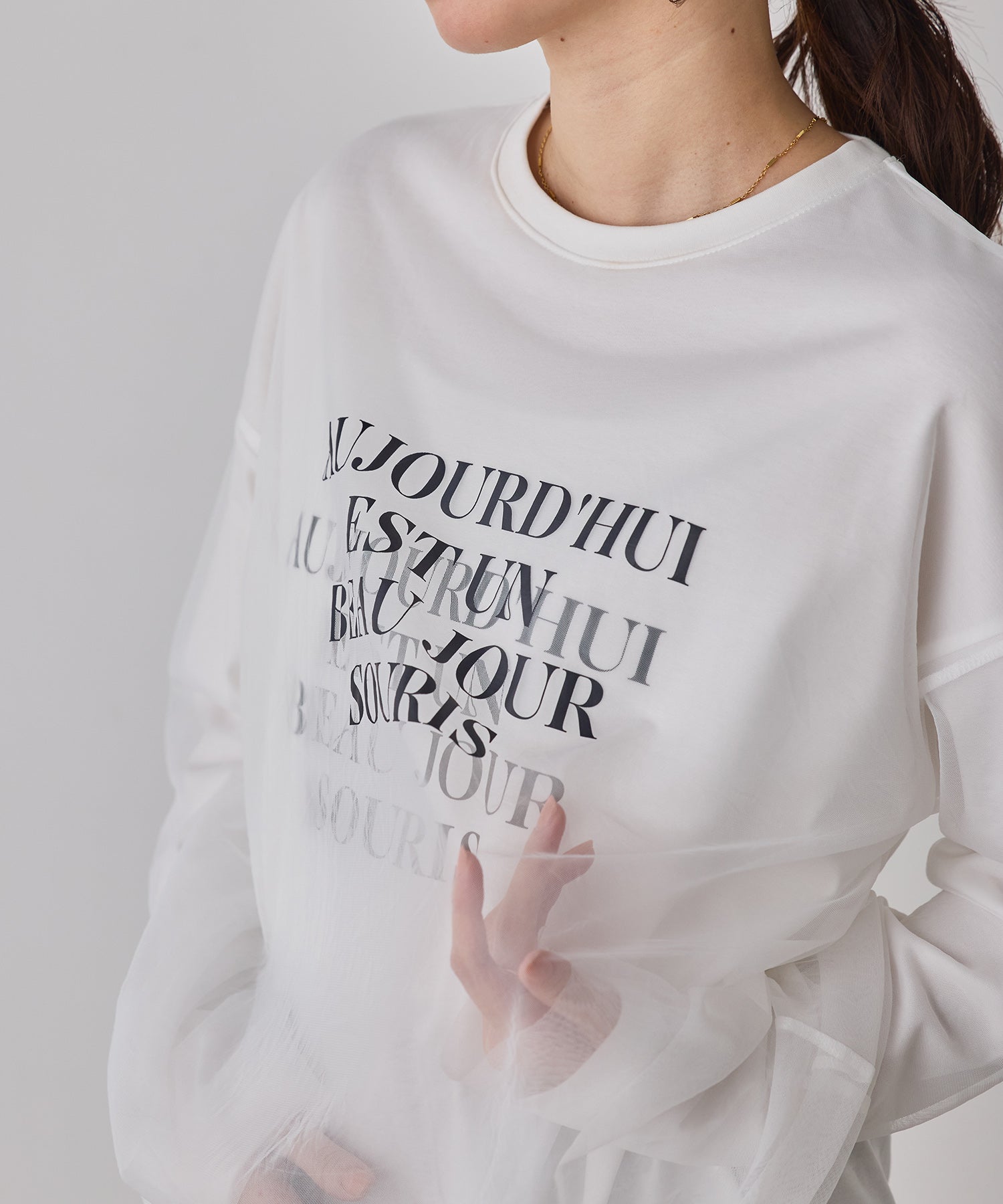 TULLE LAYERED PRINT LONG T-SHIRT