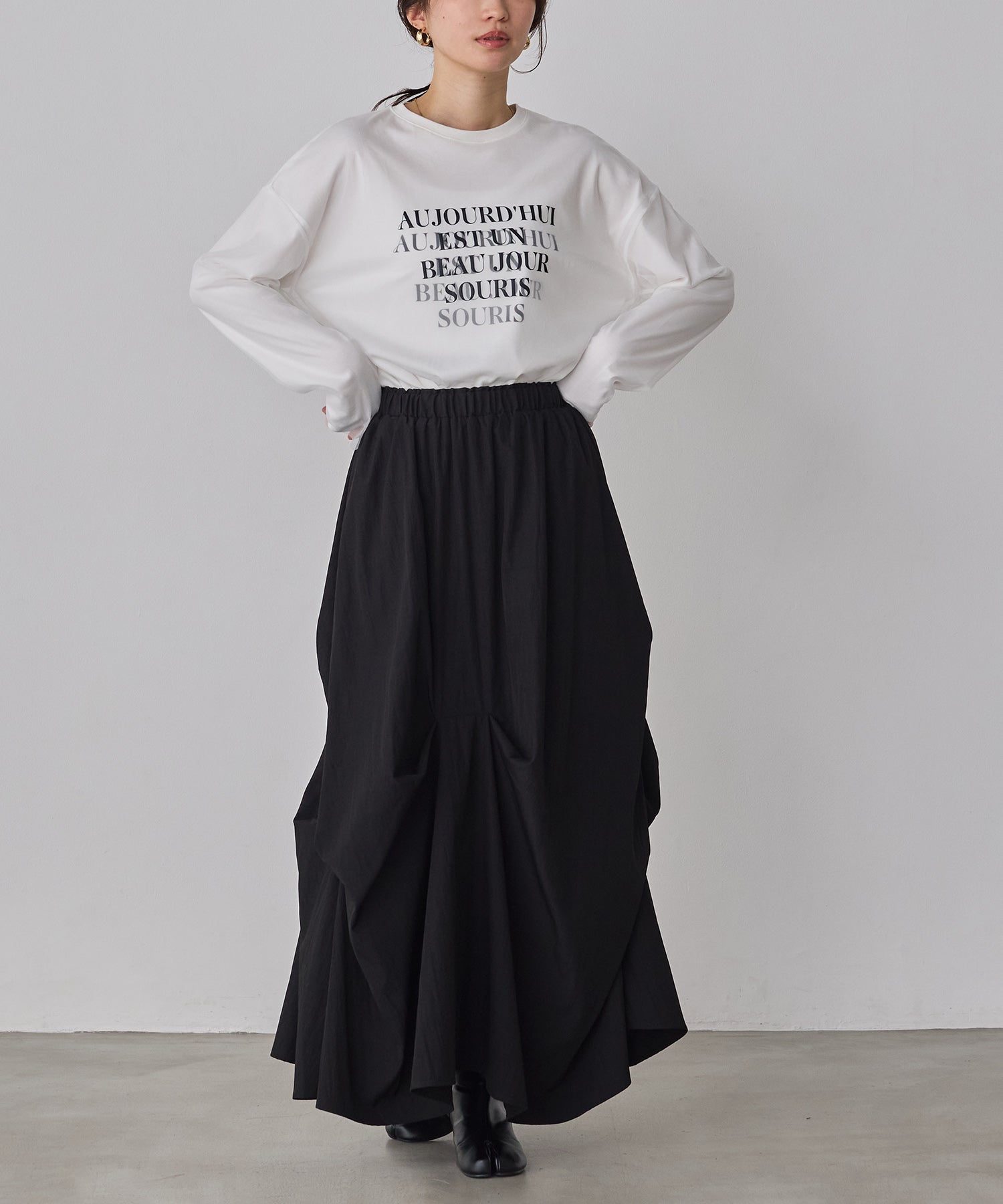 TULLE LAYERED PRINT LONG T-SHIRT
